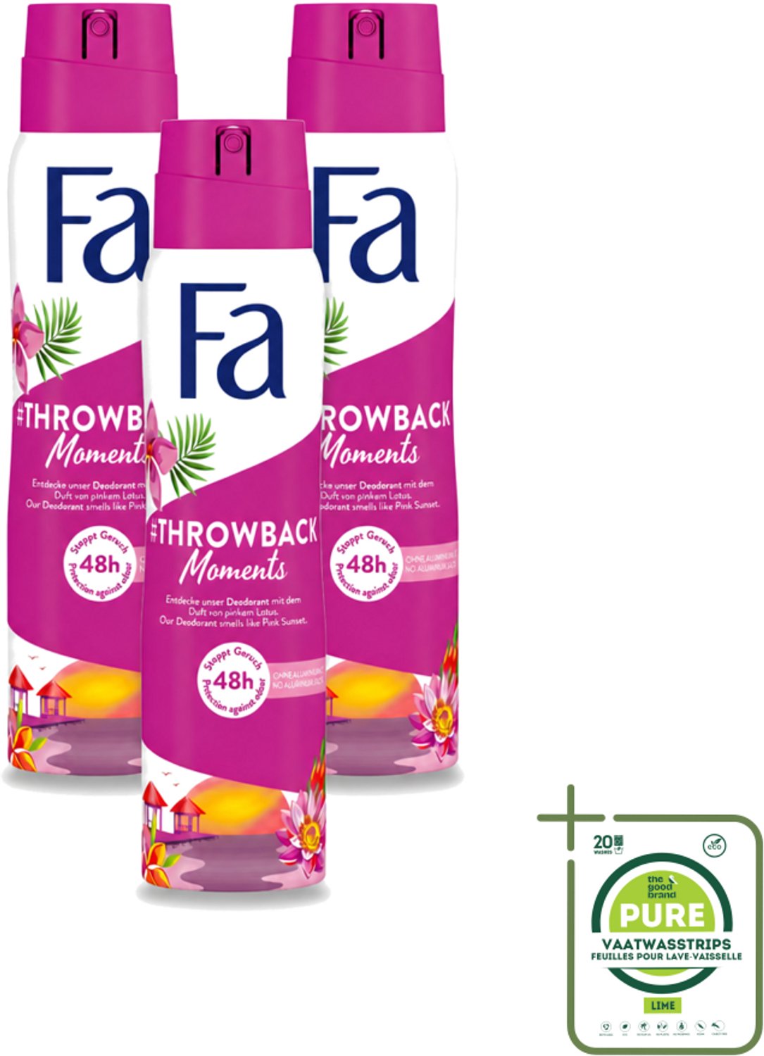3 x Fa - Deodorant Spray - Throwback Moments - Roze Lotus - 48 uur Bescherming - 150 ml - Grootverpakking - Deodorant Spray - 48 Uur Bescherming - Roze Lotus Geur - Frisheid - Hydratatie