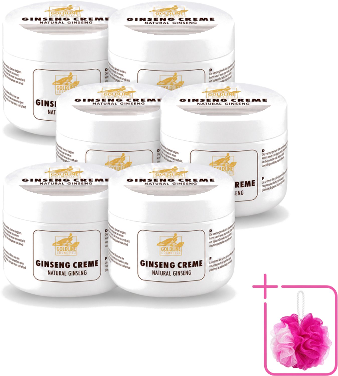 6 x Goldline - Bodycrème - Natural Ginseng - Verzorgend & Versterkend - 250 ml - Bulkverpakking - Ginseng crème - Douchemop - Huid verzorging