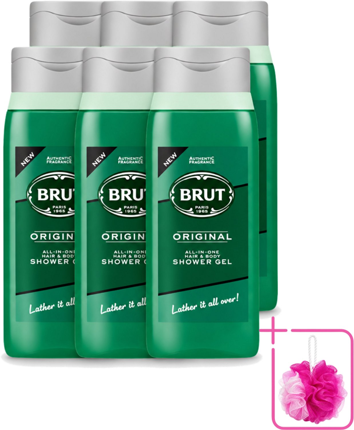 6 x Brut - Douchemiddel - All in One Haar en Body - Original - Verzorgend & Verfrissend - 500ml - Bulkverpakking - Douchegel haar en lichaam - Douchemop - Verzorgende douchegel