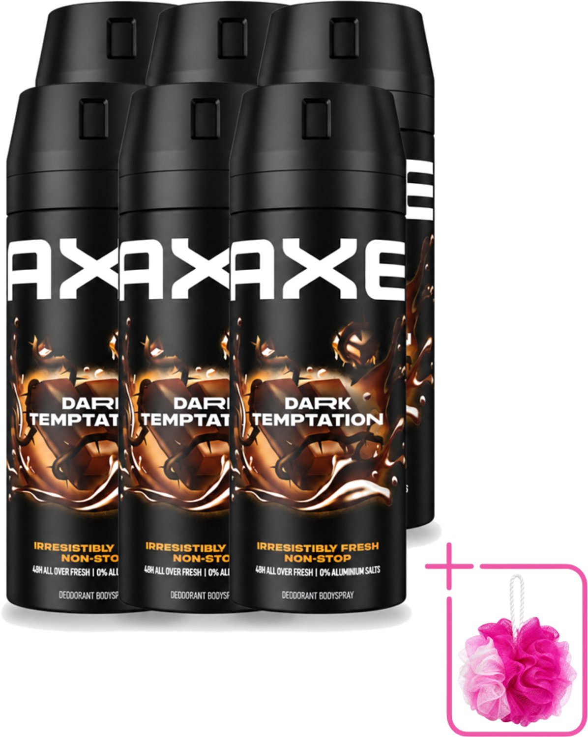 6 x Axe - Deodorant Bodyspray - 48hrs Non Stop Fresh - Dark Temptation - Dark Chocolate - 150 ml - Bulkverpakking - Deodorant bodyspray - Geurbeheersing