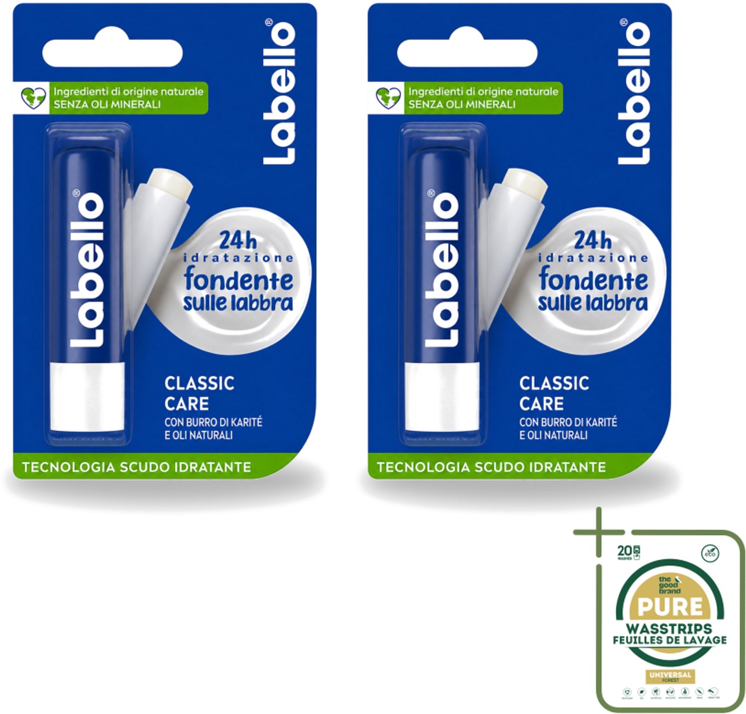 2 x Labello - Classic Care - Lippenbalsem - Voedend & Beschermend - 5.5 ml - Wasstrips - Lippenbalsem - Lippenverzorging - Hydratatie - Uitdroging - Droge Lippen