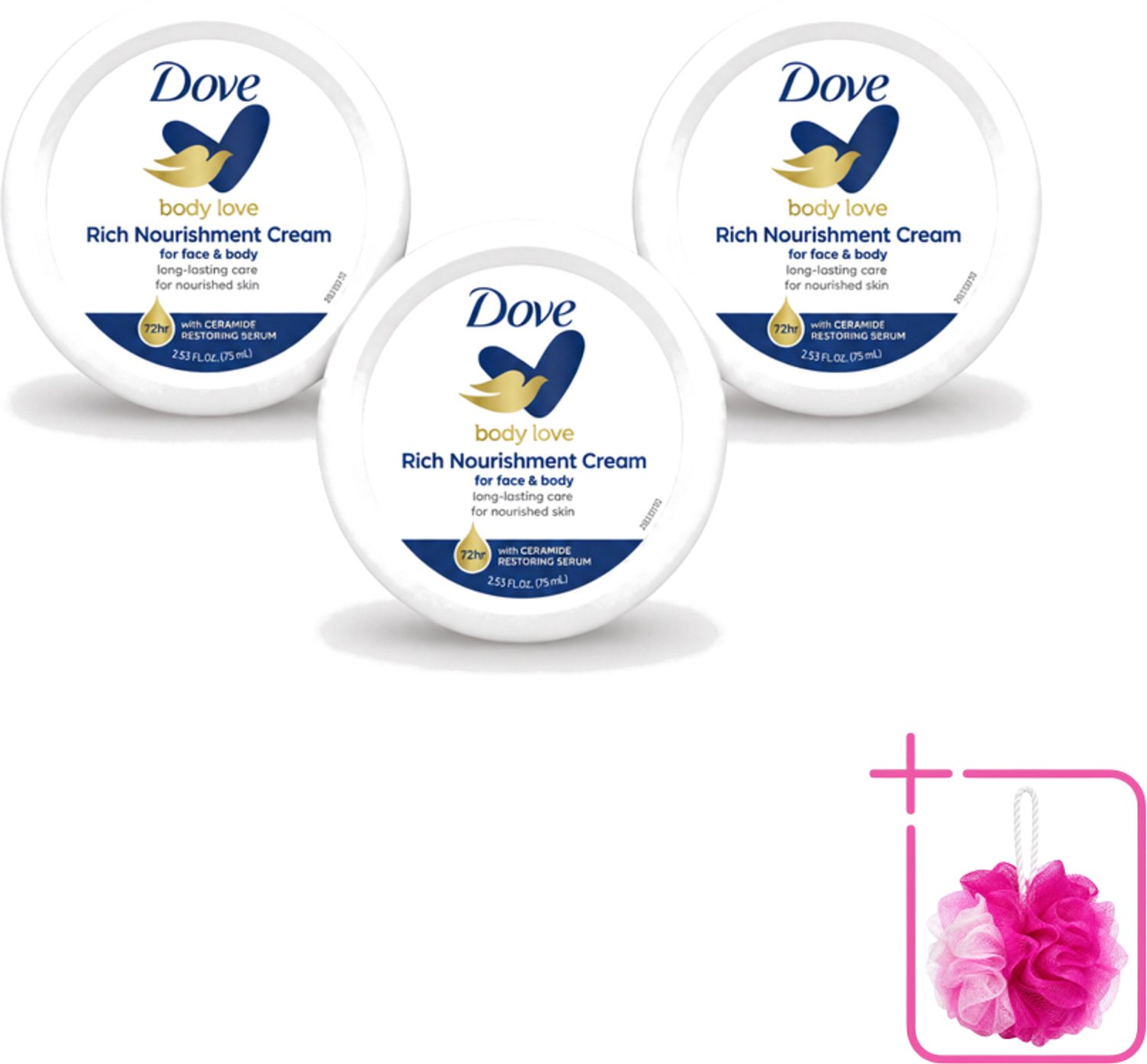 3 x Dove – Bodycrème – Rich Nourishment – 75 ml - Bulkverpakking - Bodycrème - Douchemop - Hydratatie
