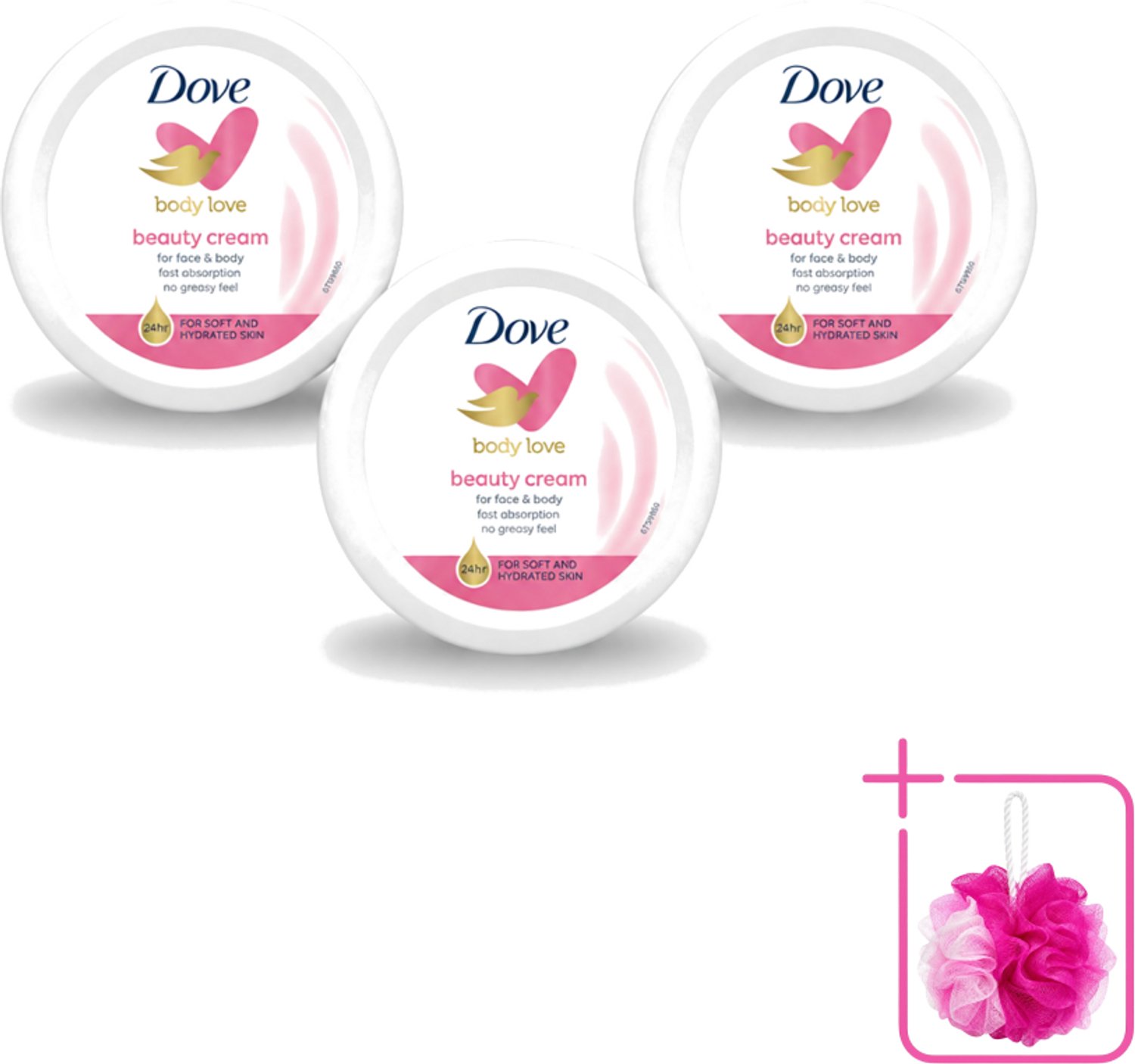 3 x Dove – Bodycrème – Beauty Cream – 75 ml - Bulkverpakking - Beauty cream - Douchemop - Huid verzorging
