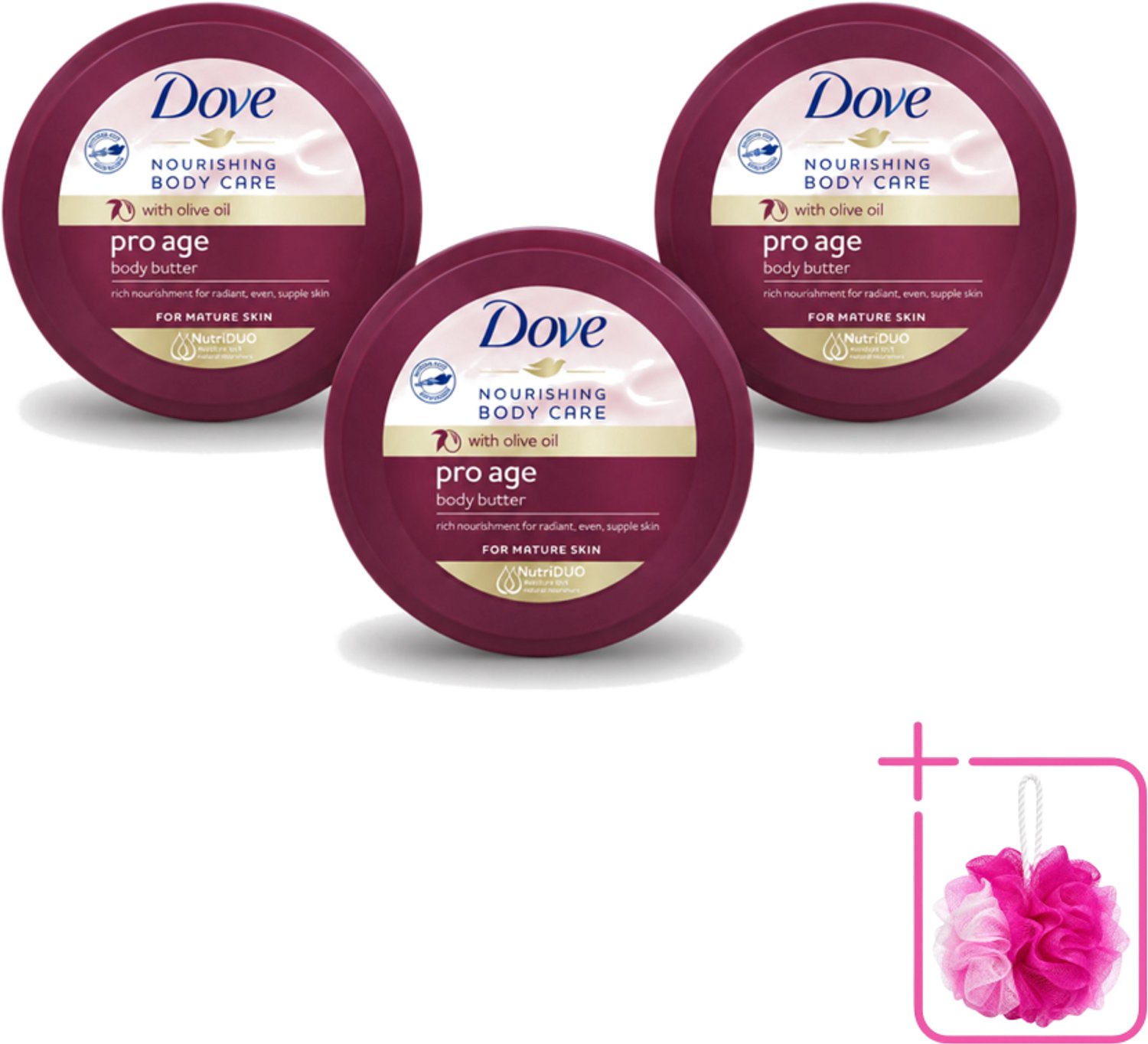 3 x Dove – Bodycrème – Pro Age – 250 ml - Bulkverpakking - Huidverzorging - Douchemop - Anti-ouderdom