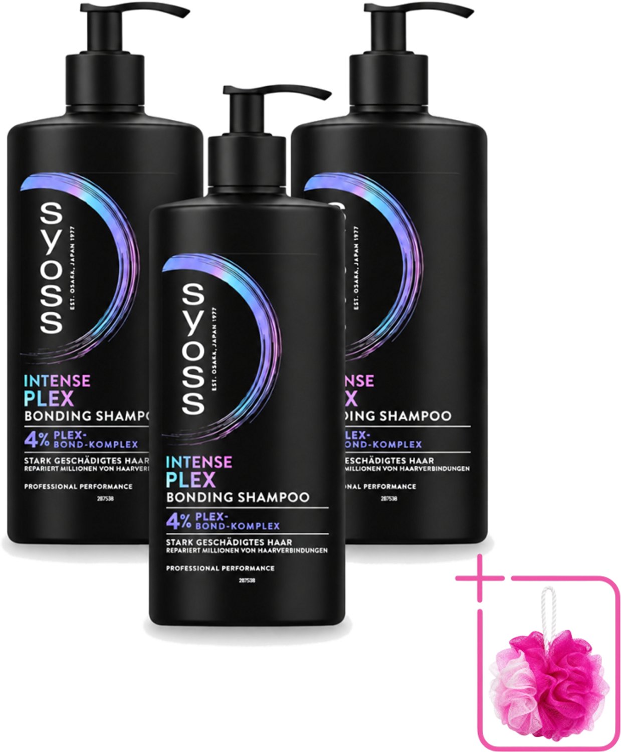 3 x Syoss – Shampoo – Intense Plex – 440 ml - Bulkverpakking - Haarherstel - Douchemop - Haarversterking