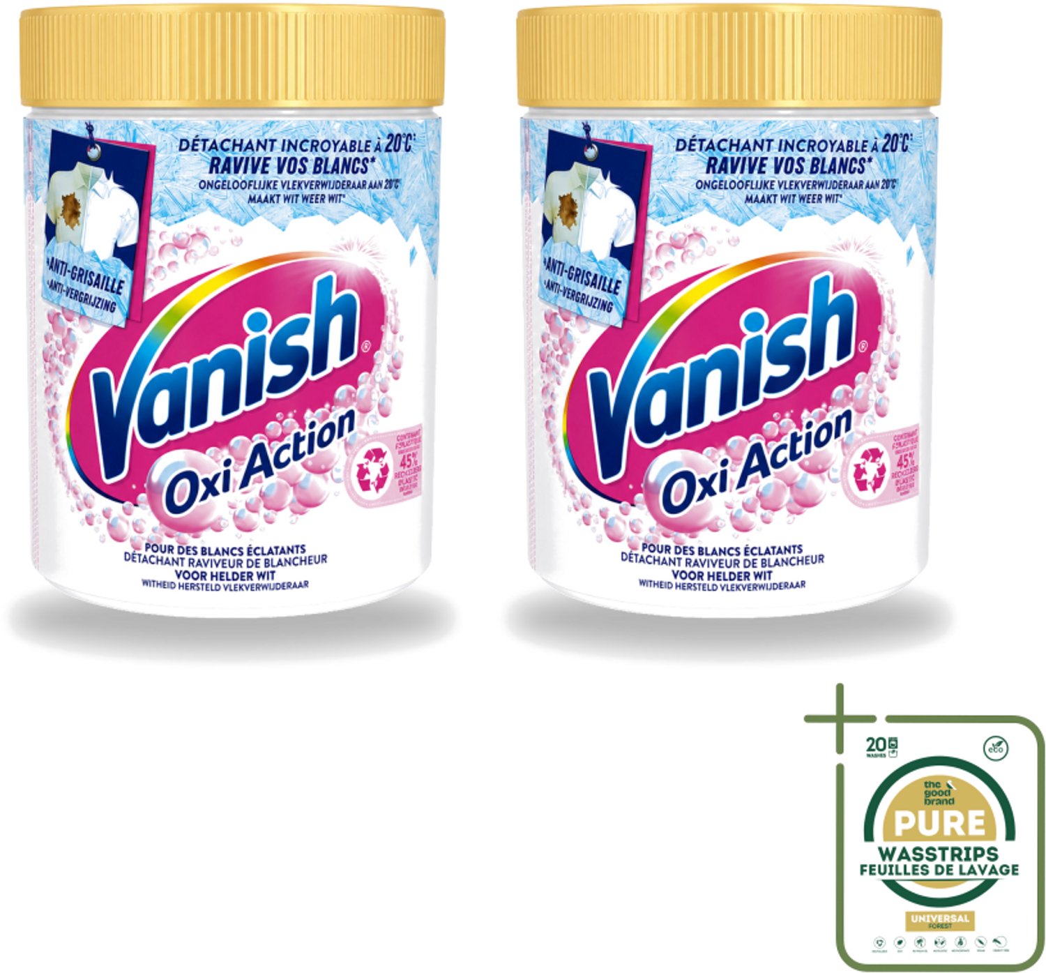 2 x Vanish – Wasbooster Poeder – Oxi Action Whitening Witte Was – 940 g - Wasstrips - Wasbooster Poeder - Witte Was - Vlekverwijderaar - Zuurstoftechnologie - Wasprogramma