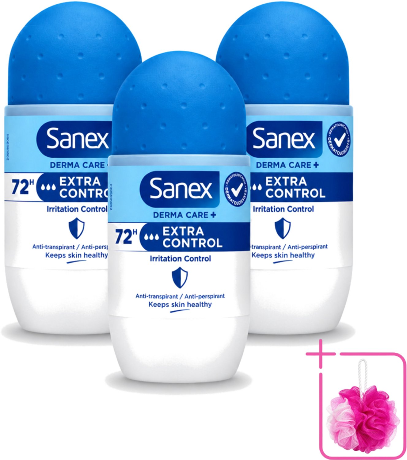 3 x Sanex – Deo Roll-on – Dermo Extra Control – 53 ml - Bulkverpakking - Anti-transpirant - Zweetvermindering