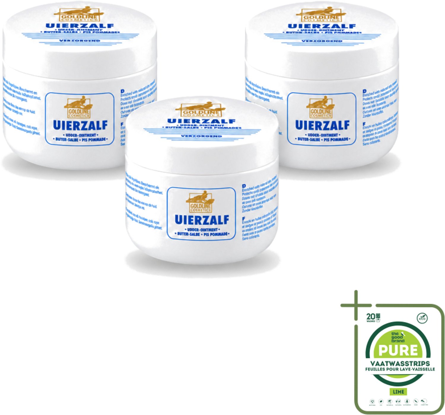 3 x Goldline - Uierzalf - Bodycrème - Beschermend - 250 ml - Grootverpakking - Vaatwasstrips - Uierzalf - Huidbescherming - Huidverzorging - Droge Huid - Gevoelige Huid