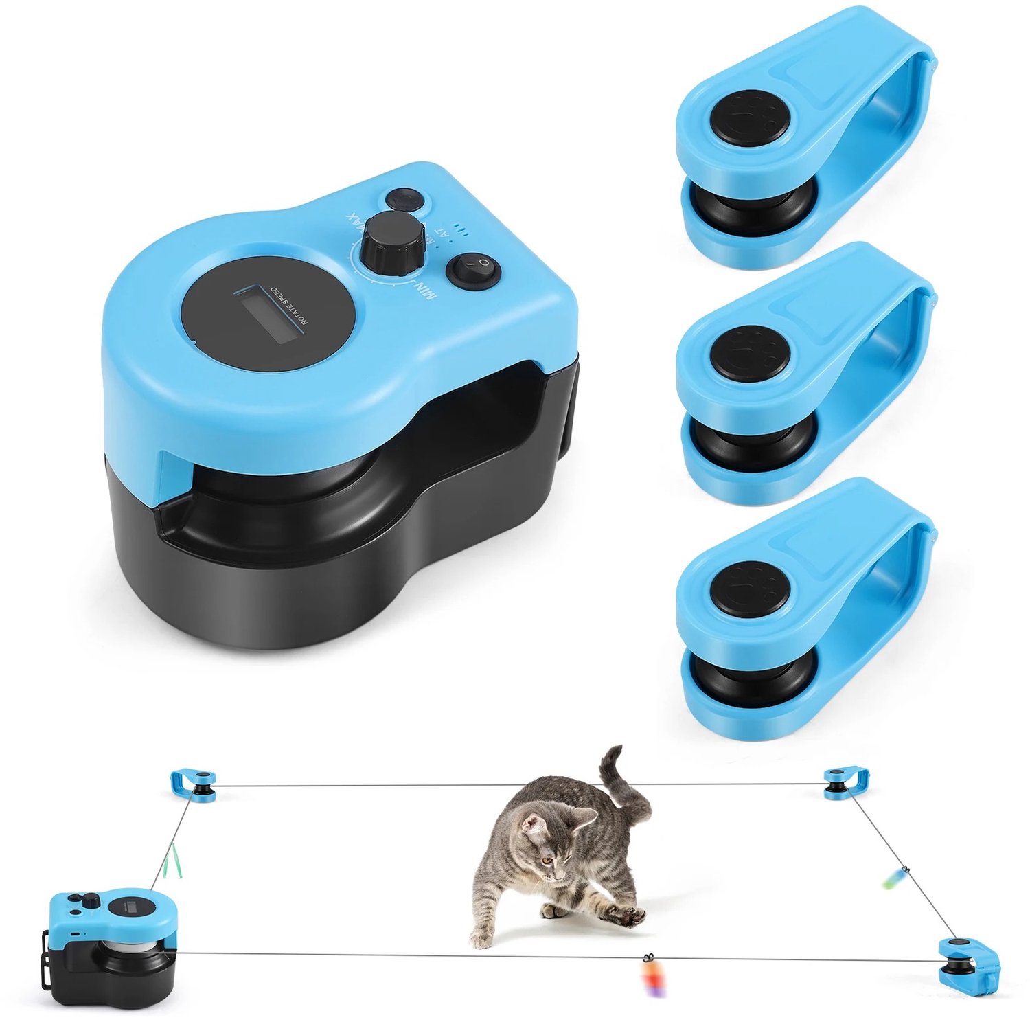 Cherrys Finds - Kattenspeelgoed - Kattenspeeltjes - Katten speelgoed intelligentie - Stimuleert jachtinstinct - Verstelbare snelheid - Kattenspeelgoed Voor Binnenkatten - Blauw