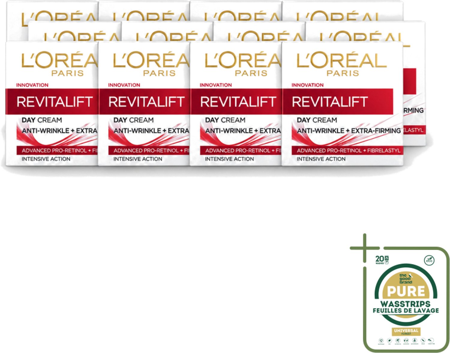 12 x L'Oréal Revitalift 40+ - Dagcrème - Hydrating Anti-Rimpel - 50 ml - Wasstrips - Anti-rimpel Crème - Anti-aging Crème - Hydrating Crème - Crème Voor Veroudering - Crème Voor Huidverjonging