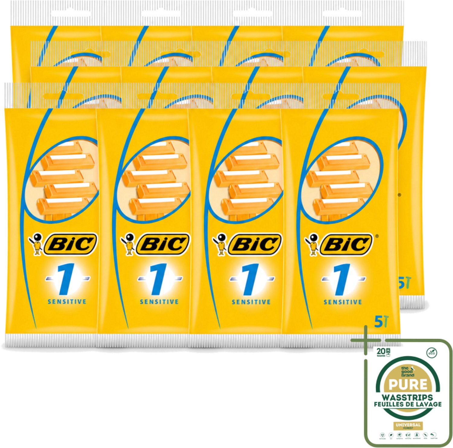 12 x Bic - Scheermesjes - Sensitive - Enkel Mesje - Wegwerpmesjes - 5 Scheermesjes - Scheermesje - Wegwerpscheermesje - Gevoelige Huid - Roestvrij Staal - Polymerische Bekleding