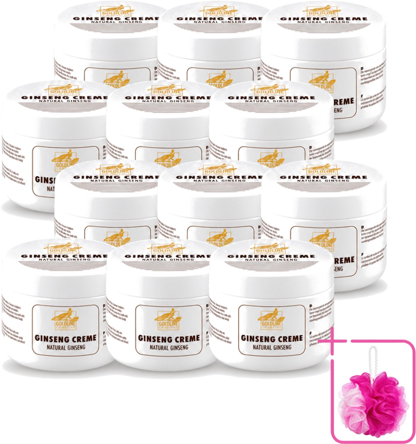 12 x Goldline - Bodycrème - Natural Ginseng - Verzorgend & Versterkend - 250 ml - Bulkverpakking - Ginseng crème - Douchemop - Huid verzorging