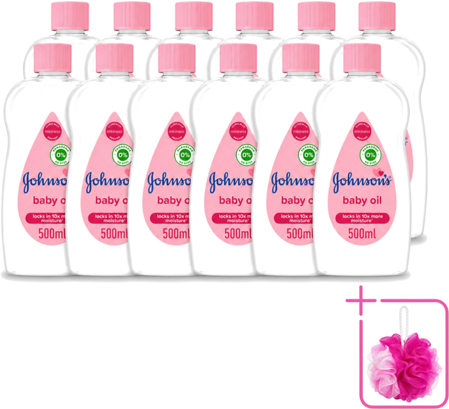 12 x Johnson's - Baby Olie - Verzachtend - Hydraterend - 500 ml - Bulkverpakking - Babyolie - Douchemop - Babyhuid verzorgen