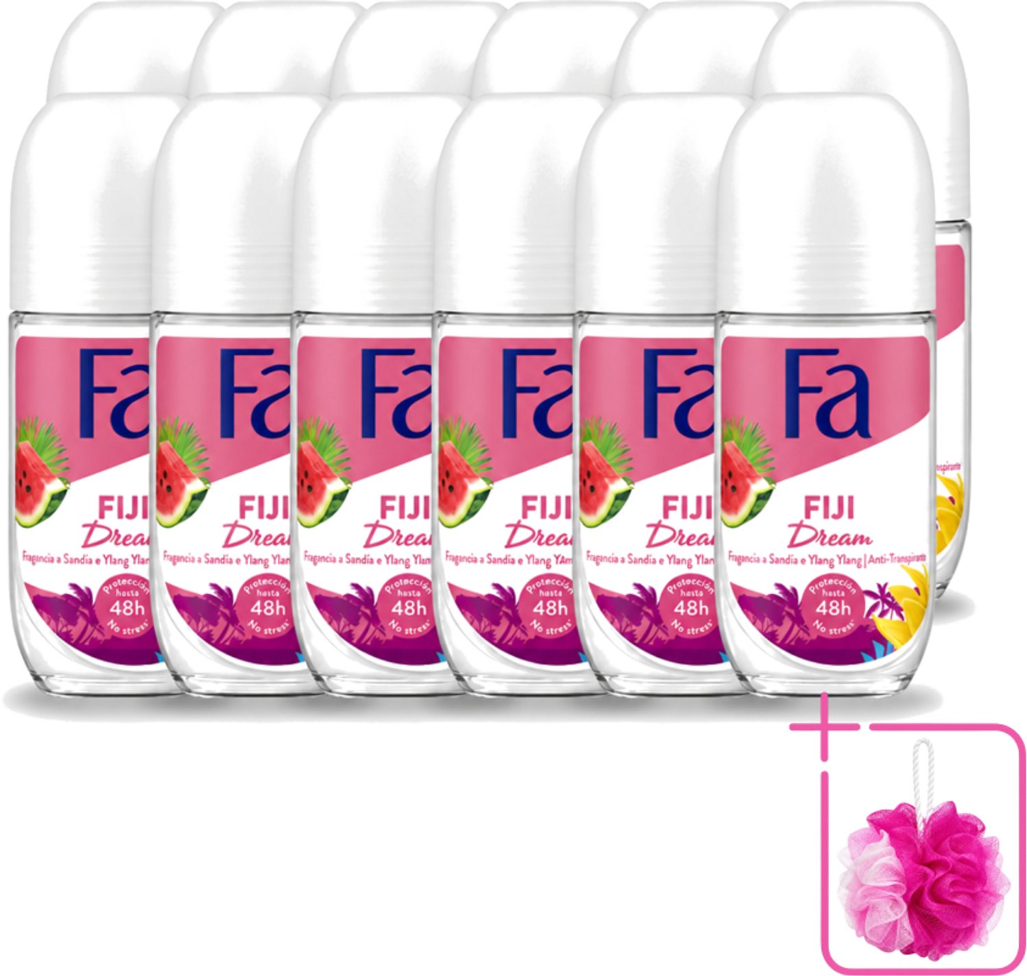 12 x Fa - Deodorant Roller - Fiji Dream - Watermeloen & Ylang Ylang - 48 uur Bescherming - 50 ml - Bulkverpakking - Deodorant roll-on - 48 uur bescherming