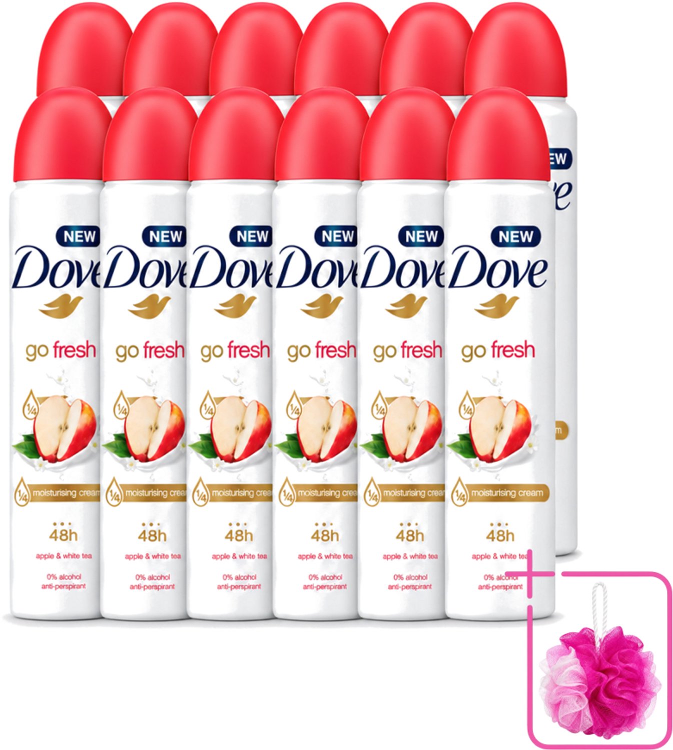 12 x Dove - Deodorant - Go Fresh Apple & White Tea - Verfrissend en fruitig - 250 ml - Bulkverpakking - Dove Go Fresh Apple & White Tea - Douchemop - Anti-transpirant spray