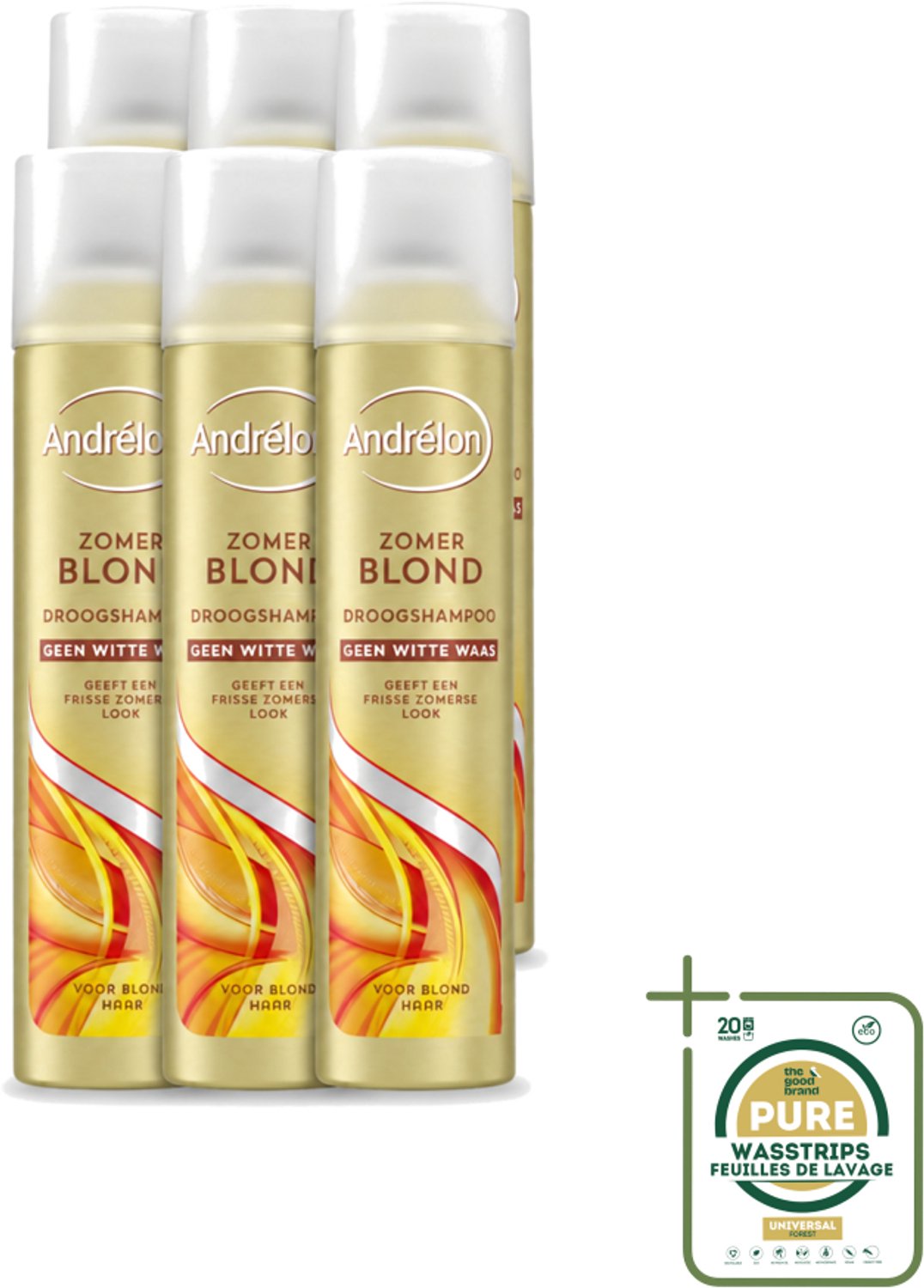6 x Andrélon - Zomerblond - Droogshampoo - Voor Blond Haar - 245 ml - Wasstrips - Droogshampoo Voor Blond Haar - Fris Haar - Zomerblond - Droogshampoo - Vet Absorberend