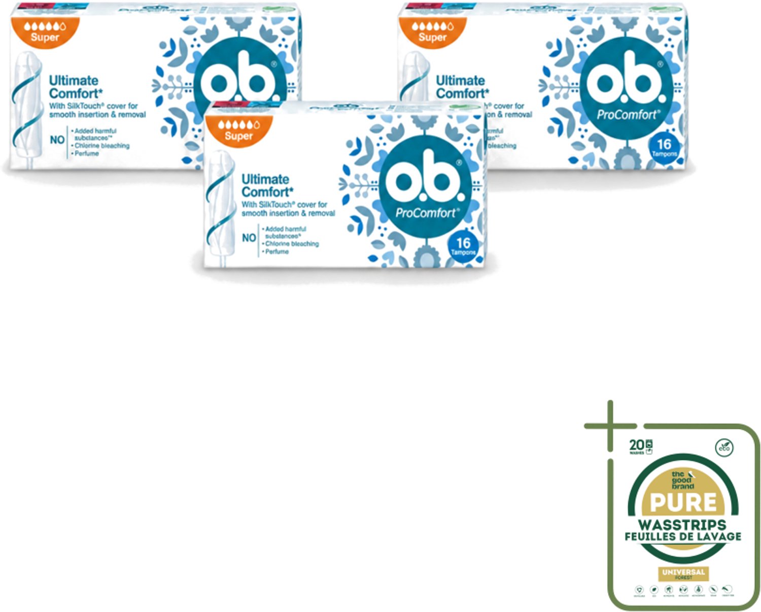 3 x o.b. Tampons - ProComfort Super - Voor Comfort en Zachte Bescherming - 16 Tampons - Wasstrips - Tampons - Menstruatiebescherming - Comfort - Zachte Bescherming - 100% Plantaardige Kern