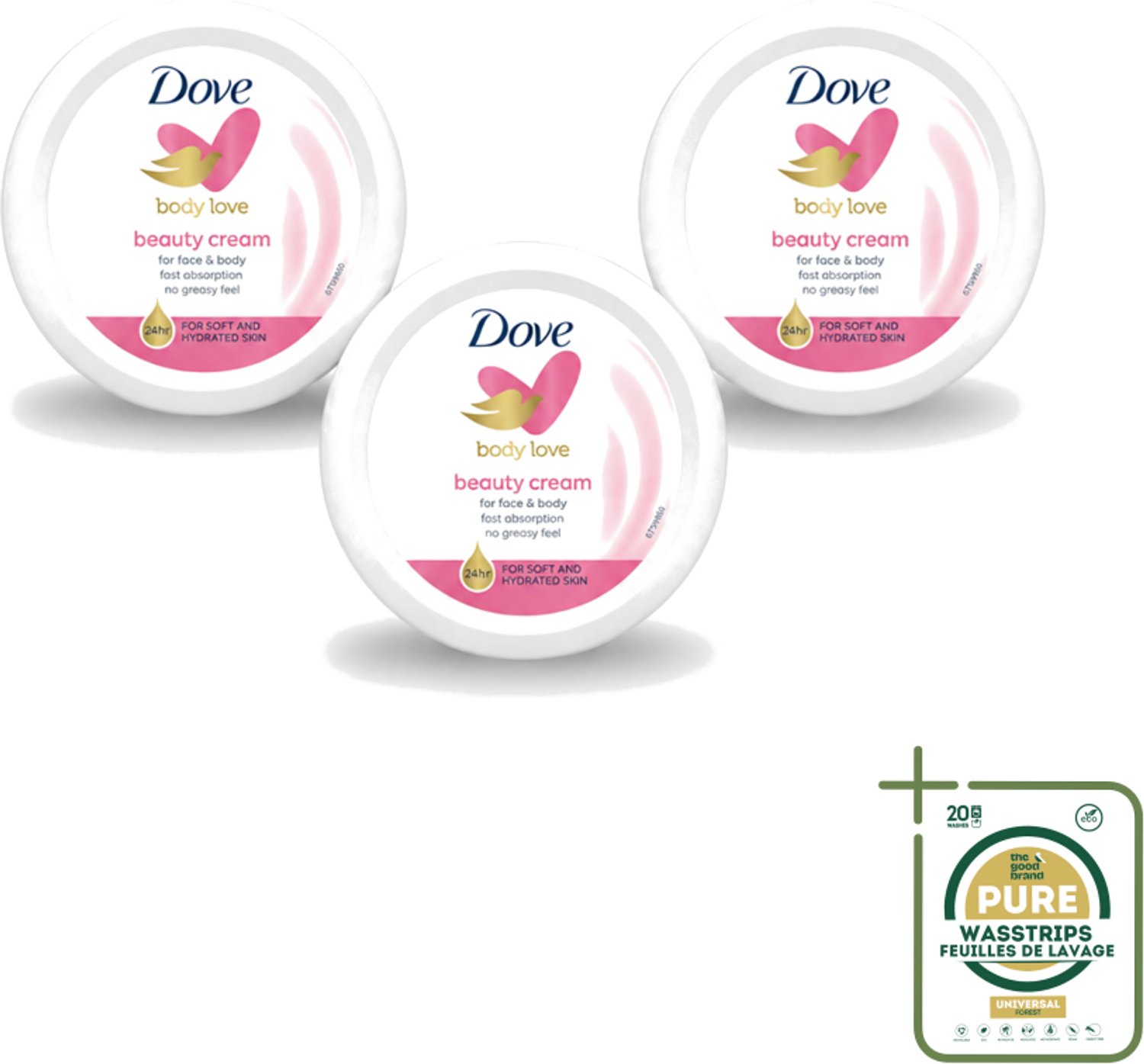 3 x Dove – Bodycrème – Beauty Cream – 75 ml - Wasstrips - Bodycrème - Hydratatie - Huid Verzorging - Gezicht Verzorging - Handen Verzorging