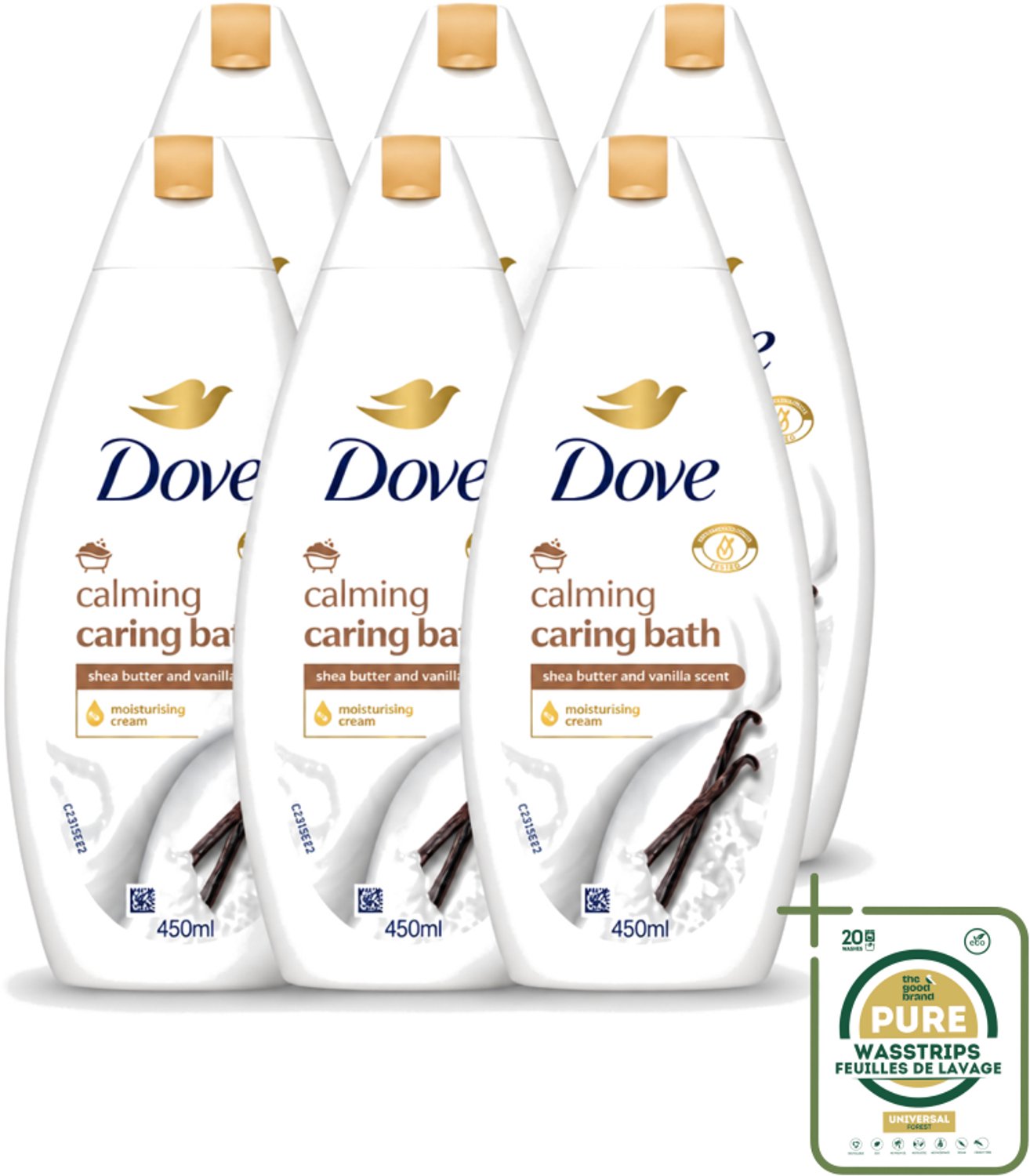 6 x Dove – Badcrème – Sheaboter & Vanille – 450 ml - Wasstrips - Badcrème - Sheaboter - Vanille - Huid Verzorging - Voedende Badcrème