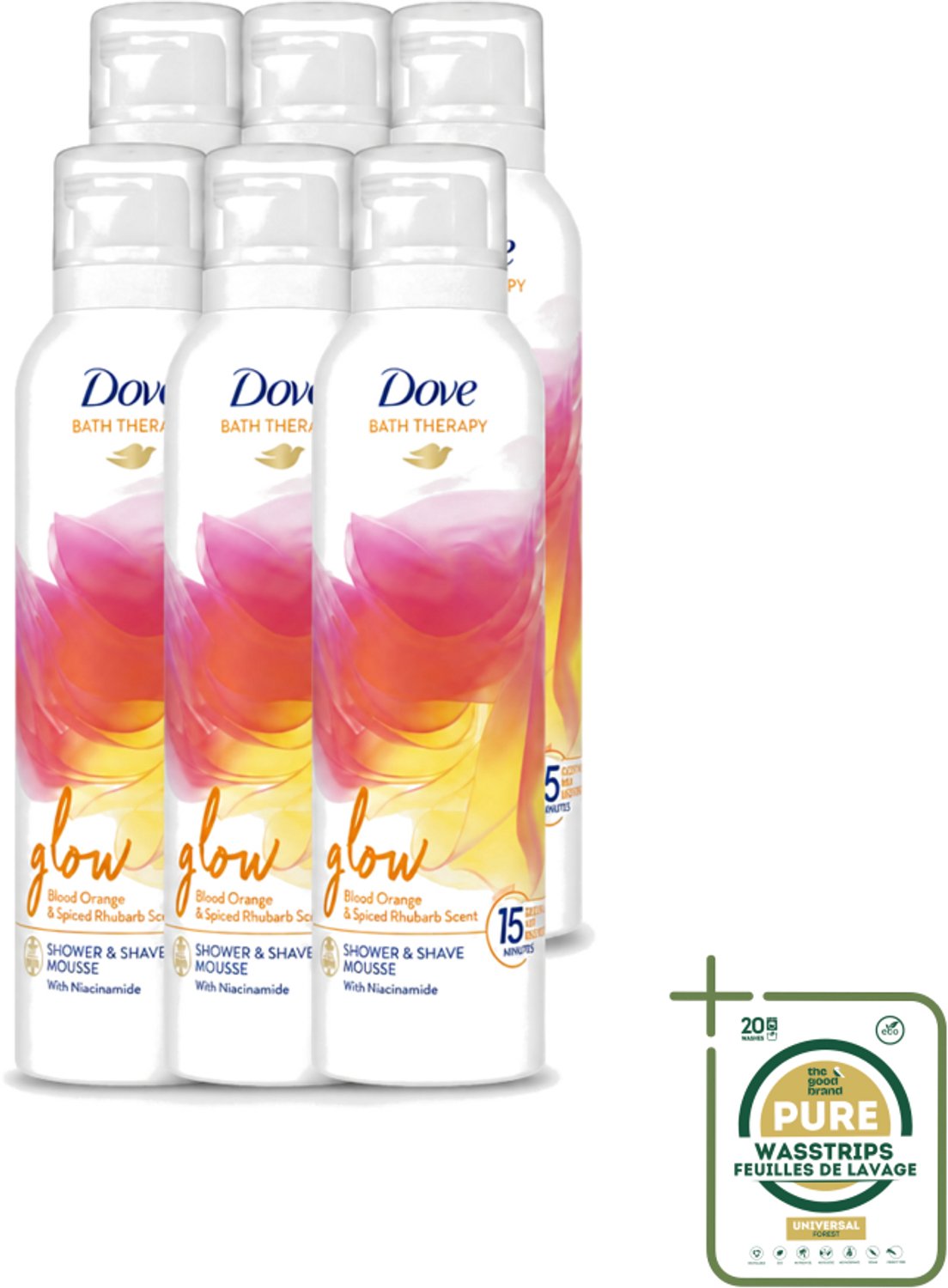 6 x Dove – Douche- & Scheerschuim – Bath Therapy Glow – 200 ml - Wasstrips - Douche En Scheerschuim - Huidverzorging - Niacinamide - Stralende Huid - Huidbarrière