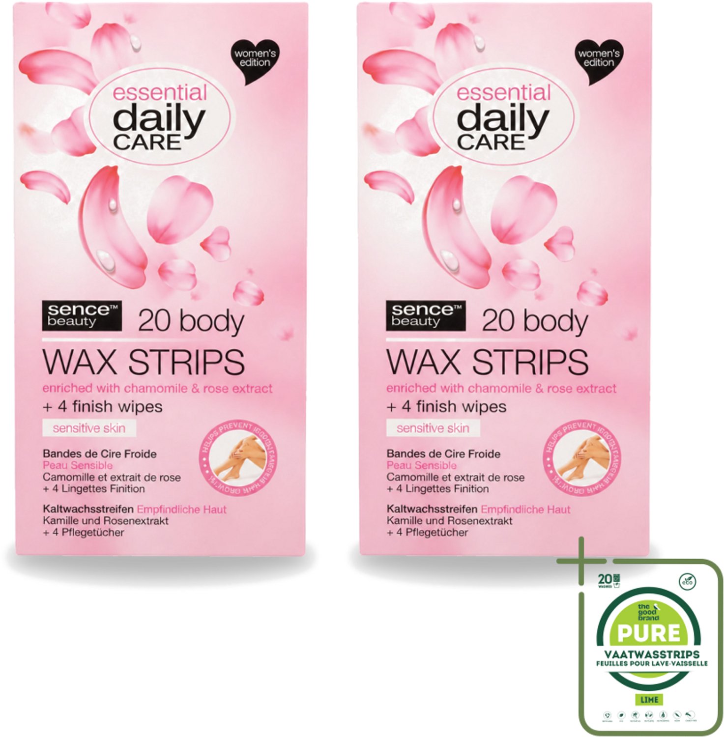 2 x Sence – Wax Strips – Lichaam – Ontharing – 20 Strips - Grootverpakking - Vaatwasstrips - Waxstrips Voor Het Lichaam - Ontharen Zonder Scheren - Gevoelige Huid - Kamille Extract - Rozenextract