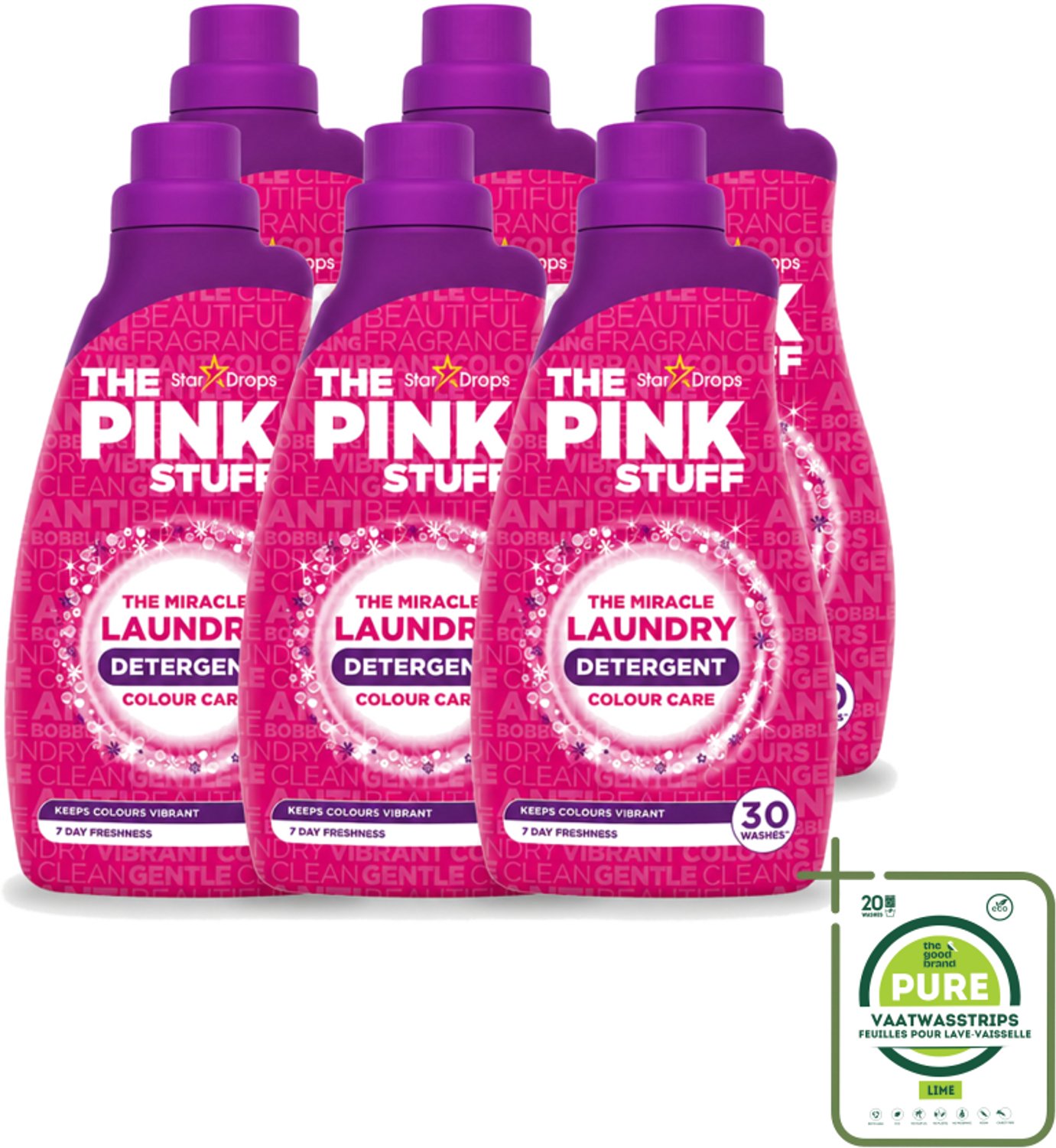 6 x The Pink Stuff - Wasgel - Gekleurde was - Wasmiddel - 30 Wasbeurten - 960ml - Grootverpakking - Vaatwasstrips - Wasmiddel - Wasgel - Kleur Behouden - Vlekken Verwijderen - Fris Ruiken