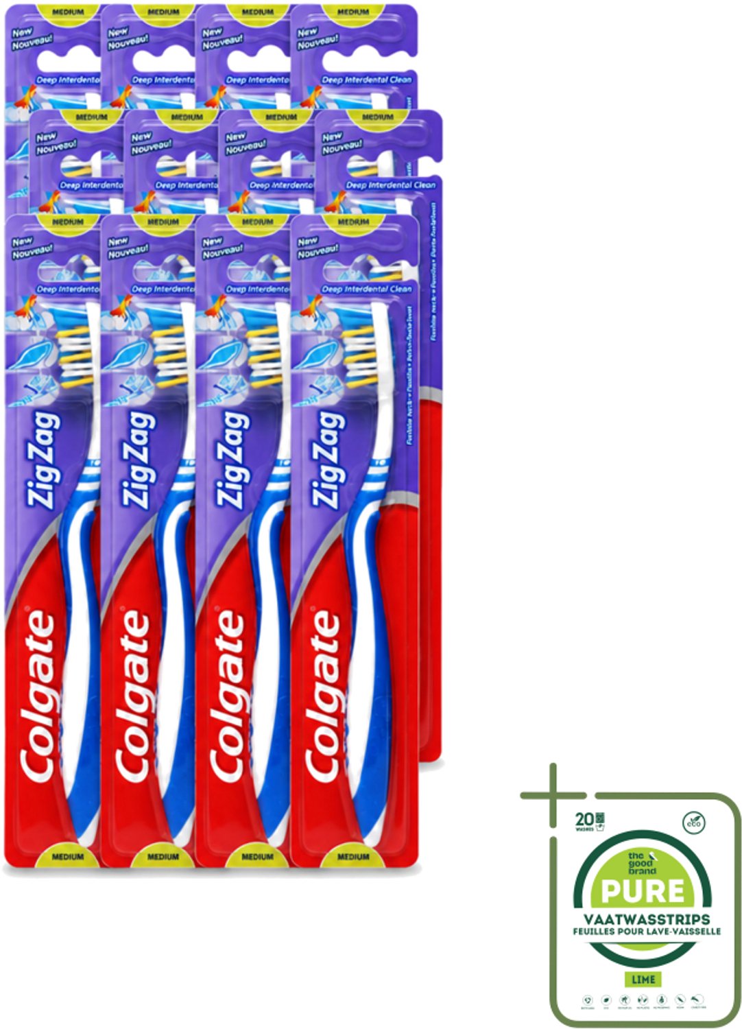 12 x Colgate - Tandenborstel - ZigZag Medium - 1 Tandenborstel - Grootverpakking - Vaatwasstrips - Tandenborstel - Tandenborstel Zigzag - Reiniging Tanden - Tandenborstel Medium - Tandenborstel Colgate