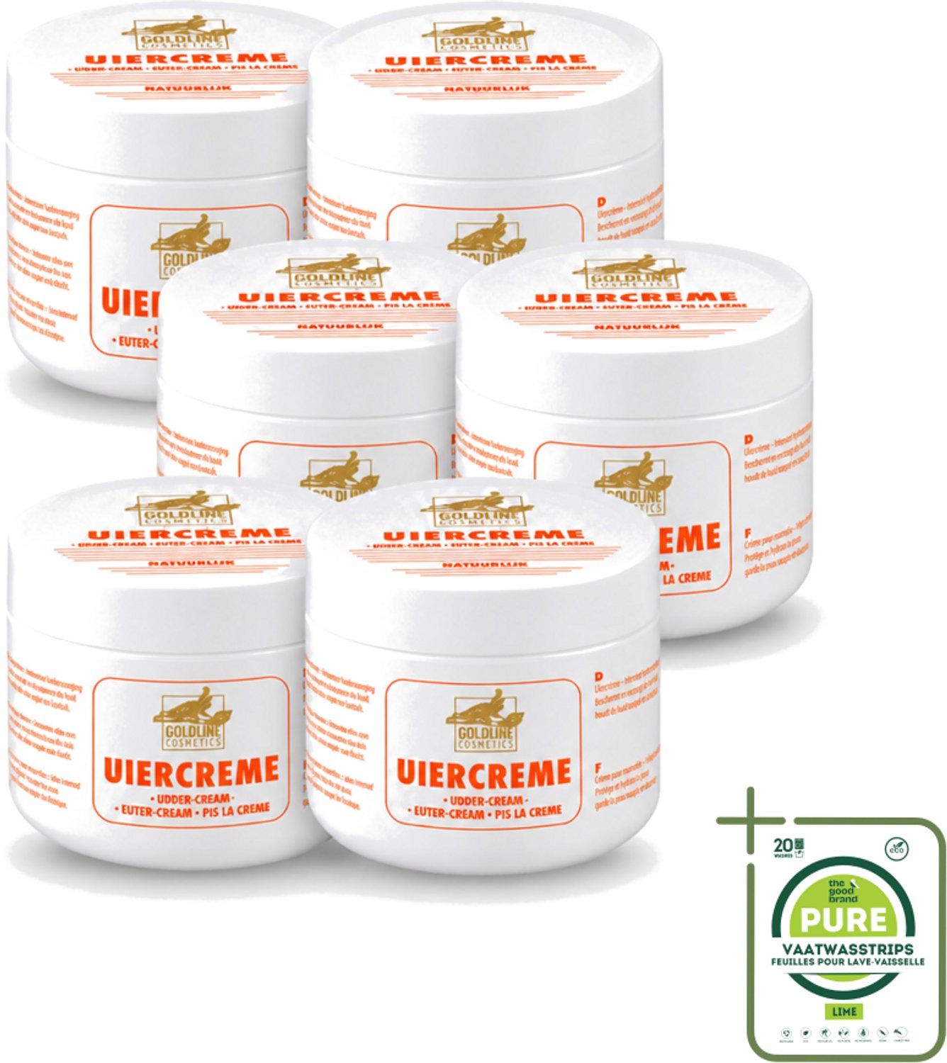 6 x Goldline - Uiercrème - Huidverzorging - Intensief Hydraterend - 250 ml - Grootverpakking - Vaatwasstrips - Uiercrème - Huidverzorging - Hydratatie - Droge Huid - Gevoelige Huid