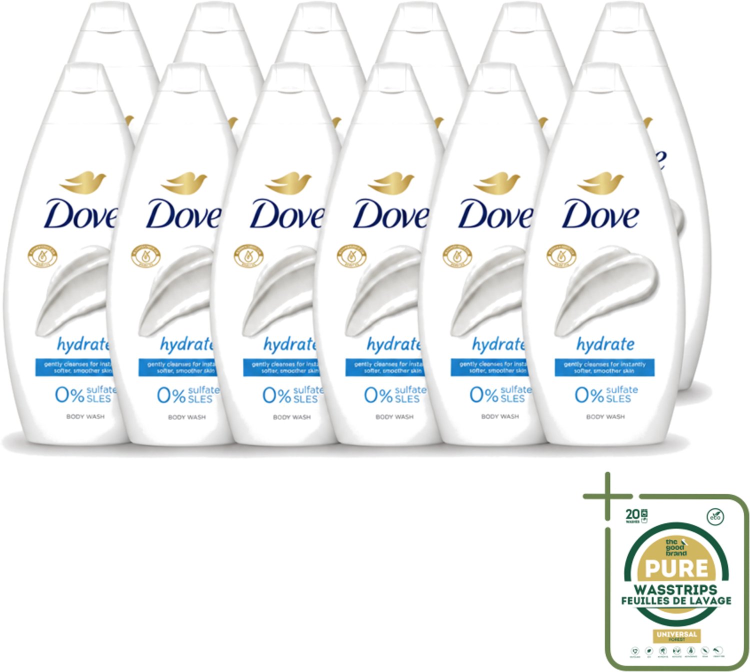 12 x Dove – Douchegel – Hydrate – 450 ml - Wasstrips - Douchegel Hydrate - Hydraterende Douchegel - Zachte Huid - Mild Reinigen - Huid Verzorgen