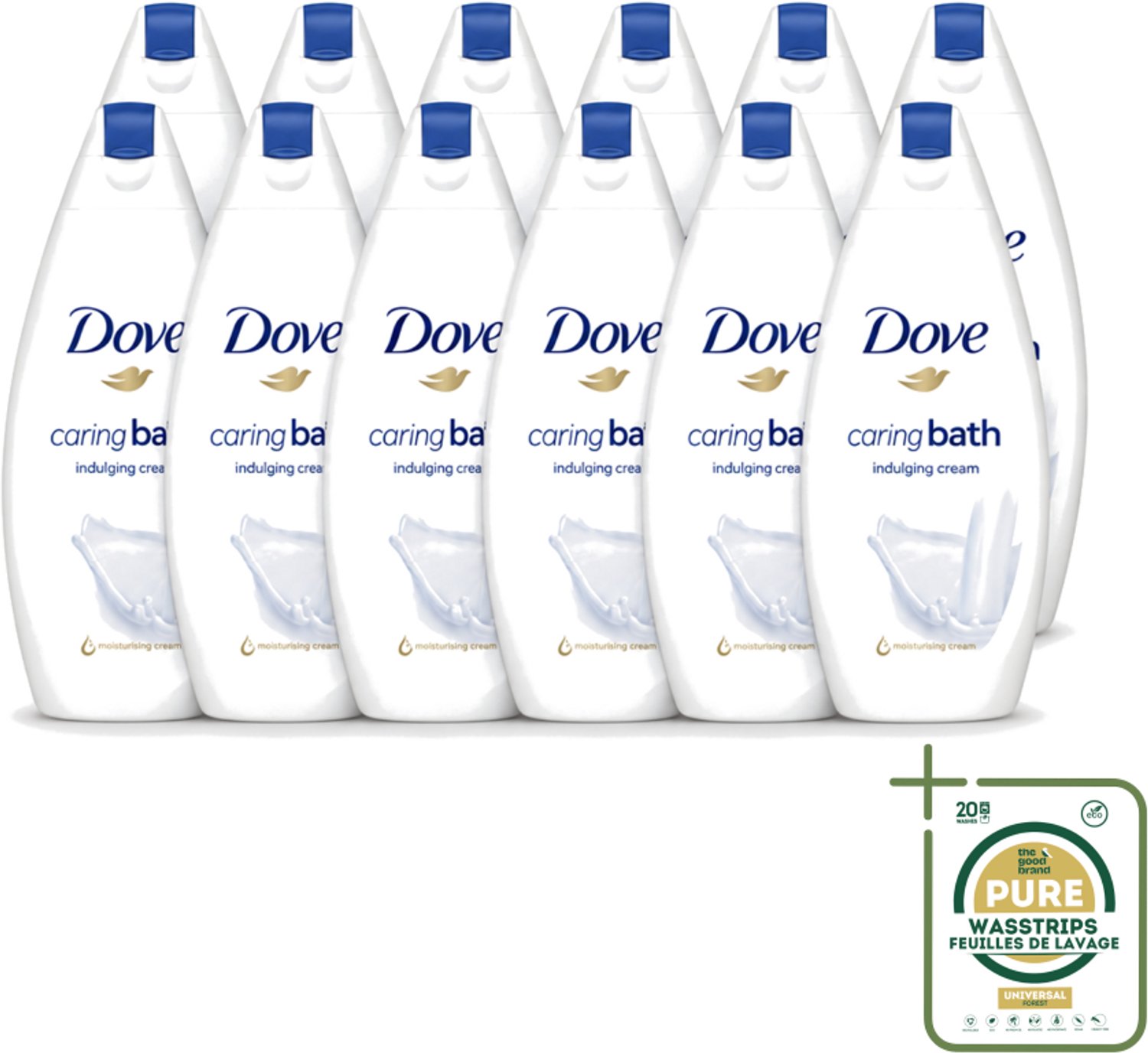 12 x Dove – Douchegel – Caring Bath – 450 ml - Wasstrips - Douchegel - Huid Verzorging - Milde Reiniging - Hydraterende Crème - Zachte Huid