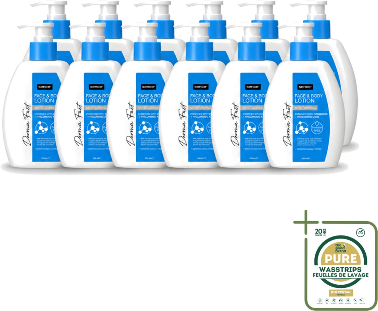 12 x Sence – Lotion – Face & Body – 250 ml - Wasstrips - Huidverzorging - Huidbarrière - Ceramiden - Hyaluronzuur - Hydratatie