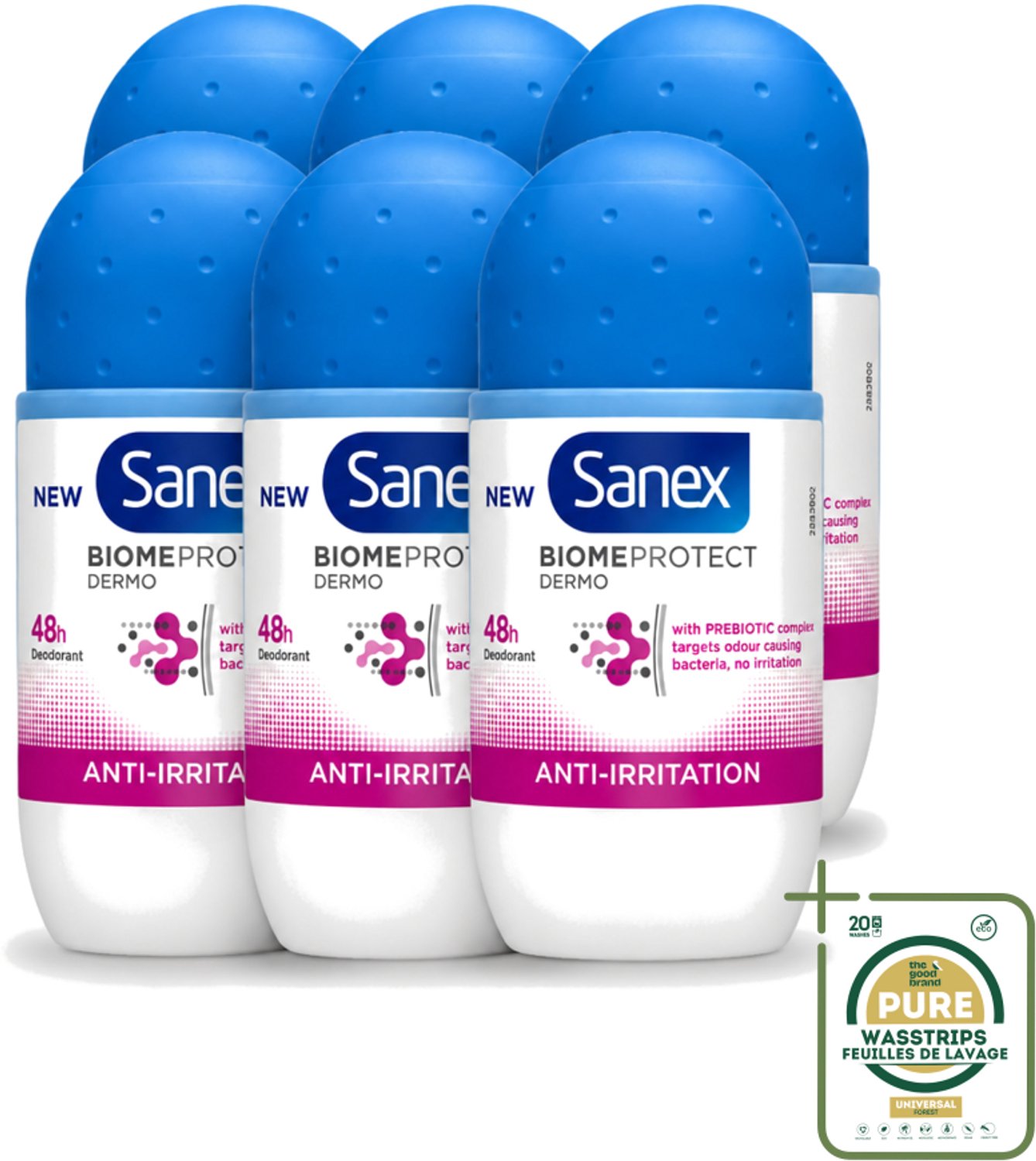 6 x Sanex – Deo Roll-on – BiomeProtect Dermo Anti-Irritation – 50 ml - Gevoelige Huid - Anti-irritatie - Huidmicrobioom - Deodorant Roller - Alcoholvrije Deodorant