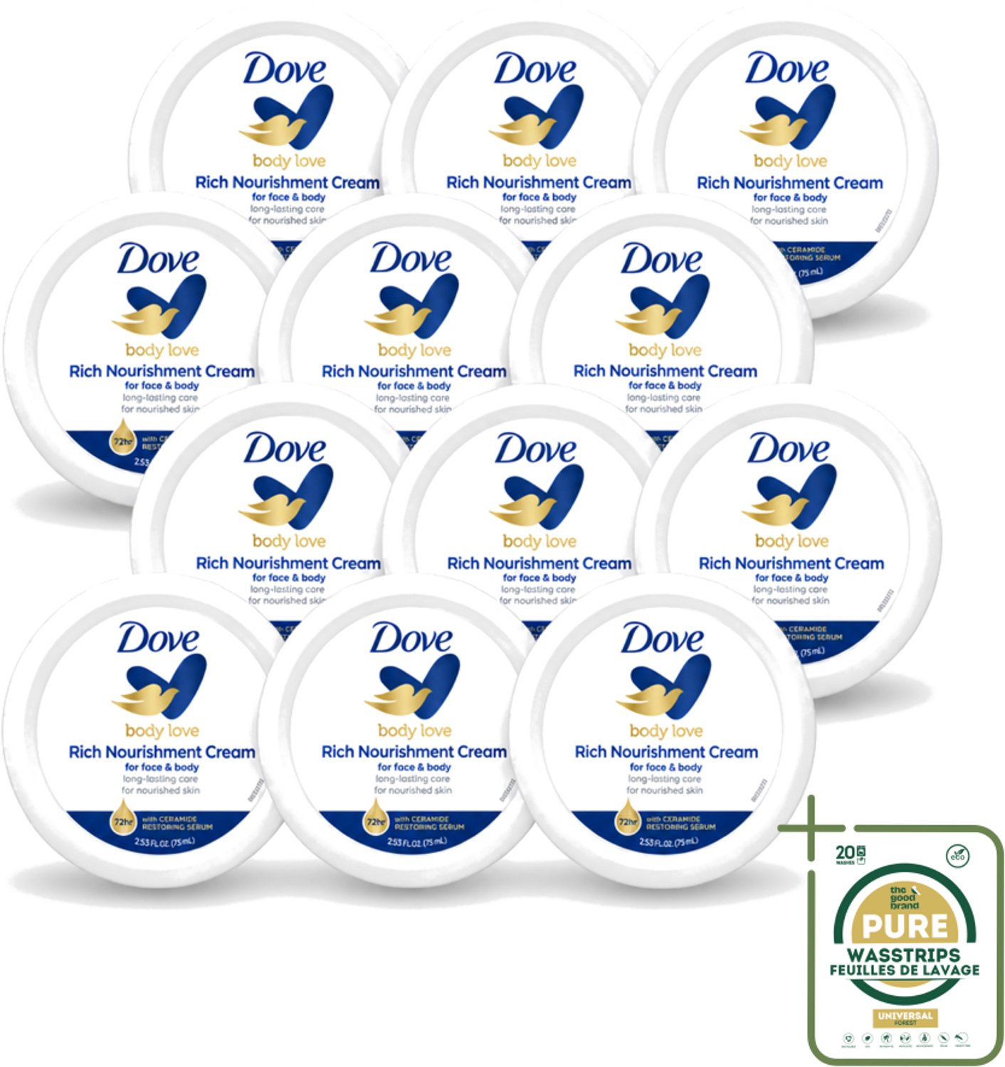 12 x Dove – Bodycrème – Rich Nourishment – 75 ml - Wasstrips - Bodycrème - Hydratatie - Droge Huid - Voedende Crème - DeepCare Complex