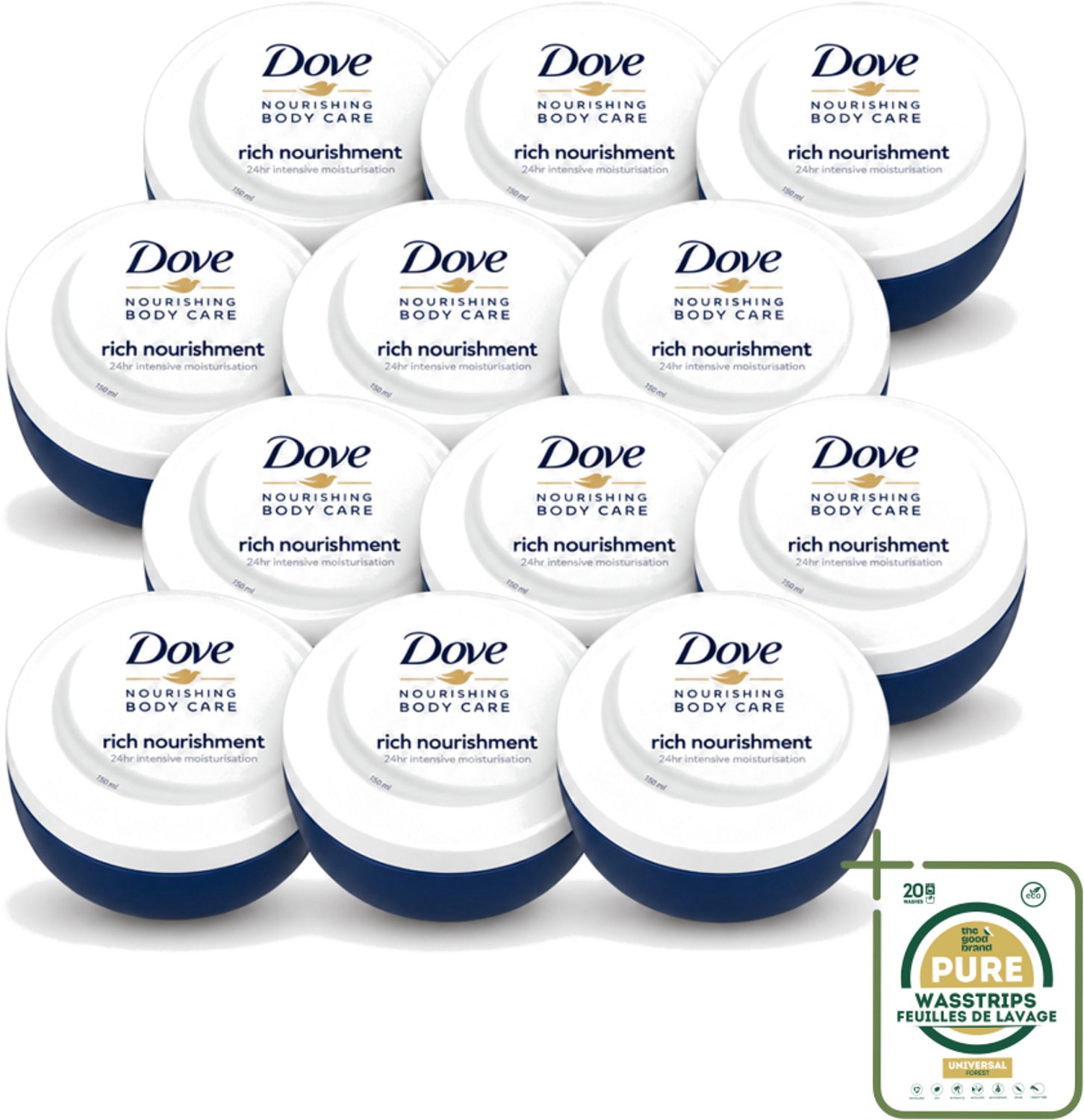 12 x Dove – Bodycrème – Voedende Crème – 150 ml - Wasstrips - Voedende Crème - Hydraterende Crème - Huid Verzorging - Huidbescherming - Huidbarrière