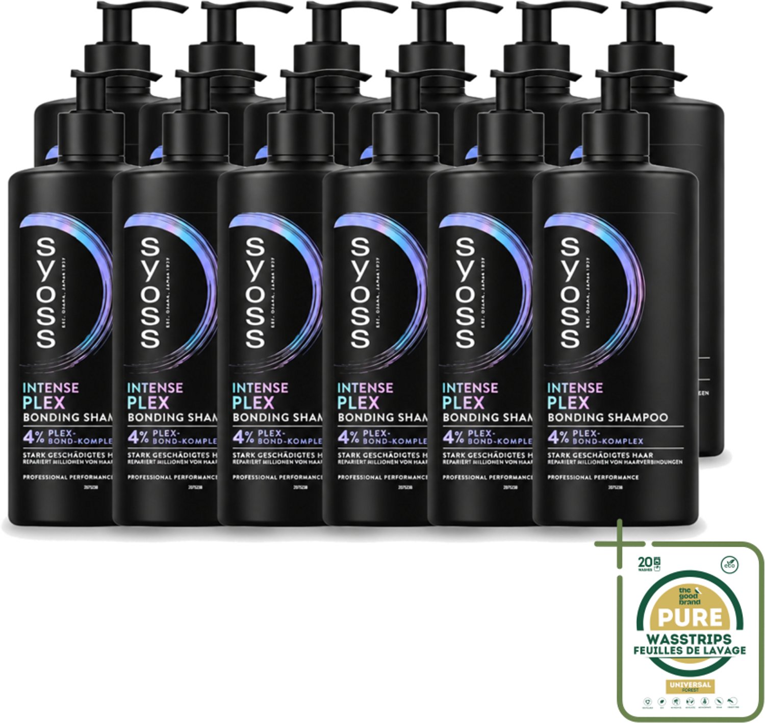 12 x Syoss – Shampoo – Intense Plex – 440 ml - Wasstrips - Haarherstel - Haarversterking - Haarbescherming - Haarbreuk Verminderen - Chemisch Behandeld Haar
