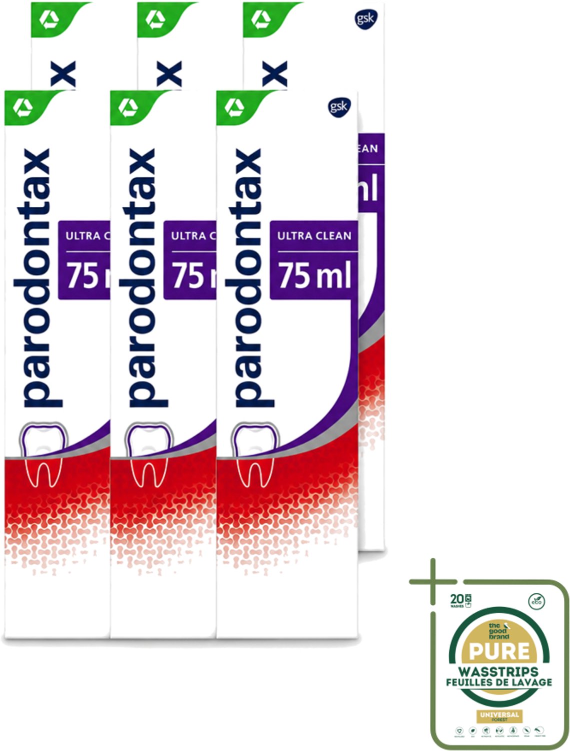 6 x Parodontax – Tandpasta – Ultra Clean – Bloedend Tandvlees – 75 ml - Wasstrips - Bloedend Tandvlees - Tandpasta - Tandvleesbescherming - Tandplak - Fluoride