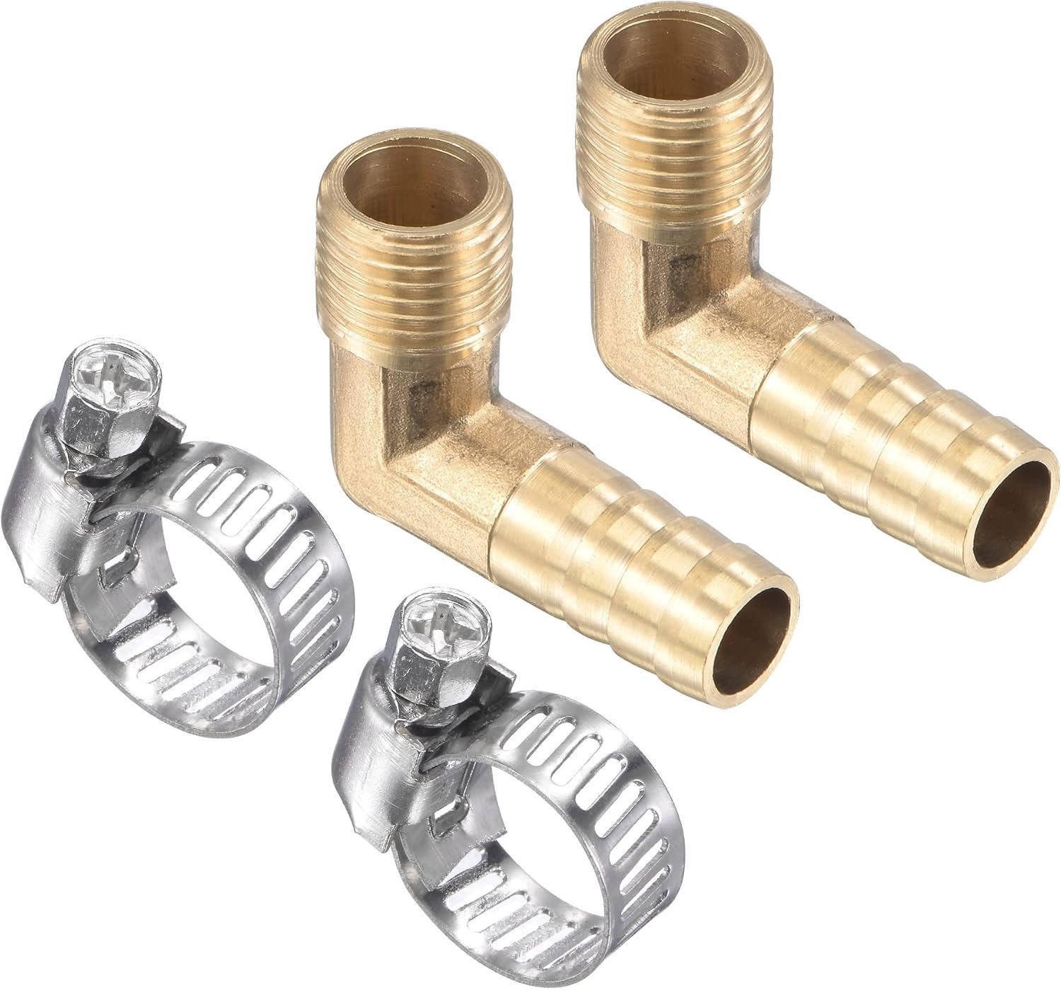 90 Graden Hoek 10mm Messing Slangfittingen met Slangklemmen - Geschikt voor Water en G1/4 Buitendraad