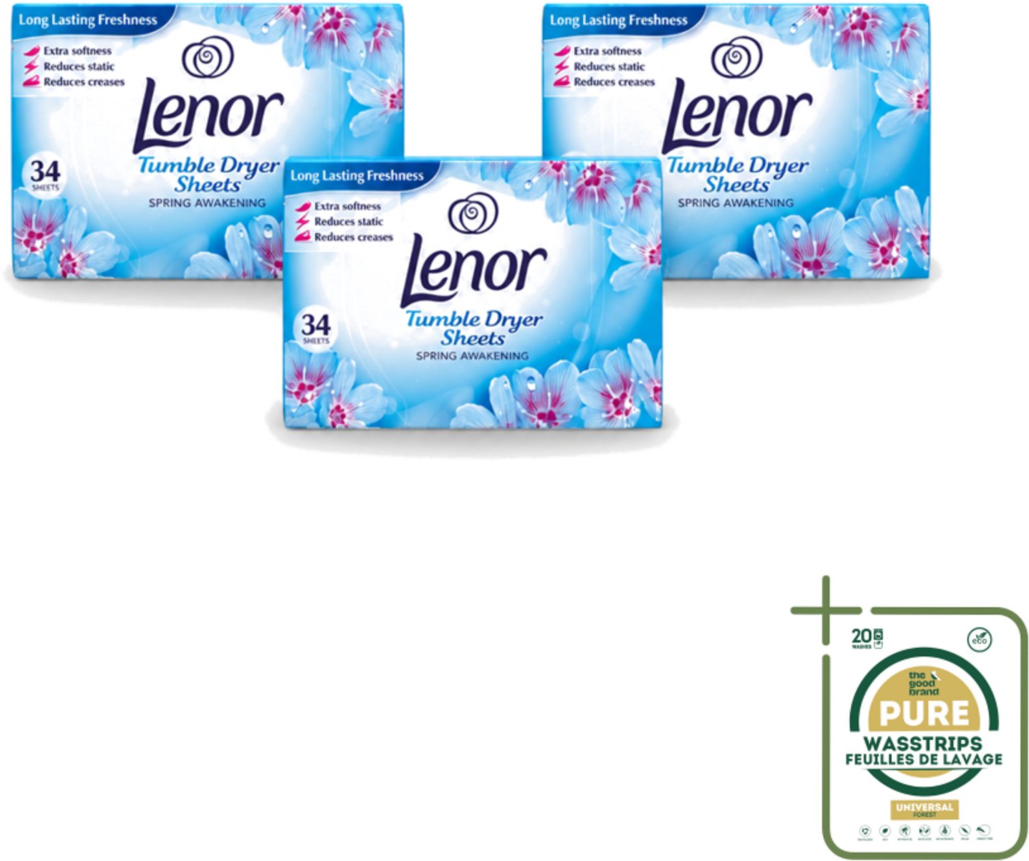 3 x Lenor - Droogtrommeldoekjes - Spring Awakening - 34 Doekjes - Wasstrips - Droogtrommeldoekjes - Droogtrommel - Frisheid - Voorjaar - Kleding