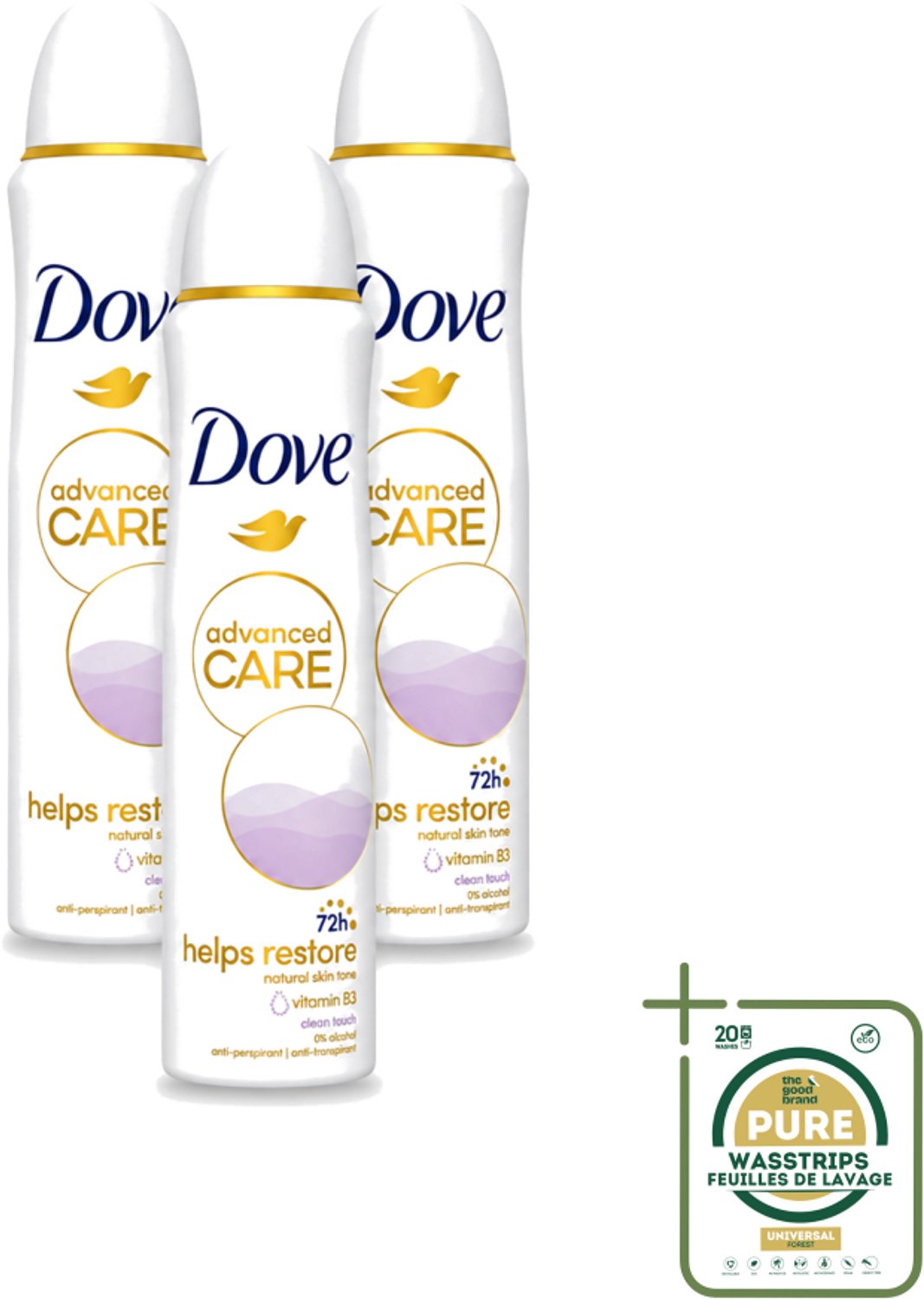 3 x Dove - Deodorant - Spray Clean Touch - Zachte geur en verzorging - 150 ml - Wasstrips - Dove Clean Touch - Deodorant Spray - Anti-transpirant - Zweet En Geur - Fris