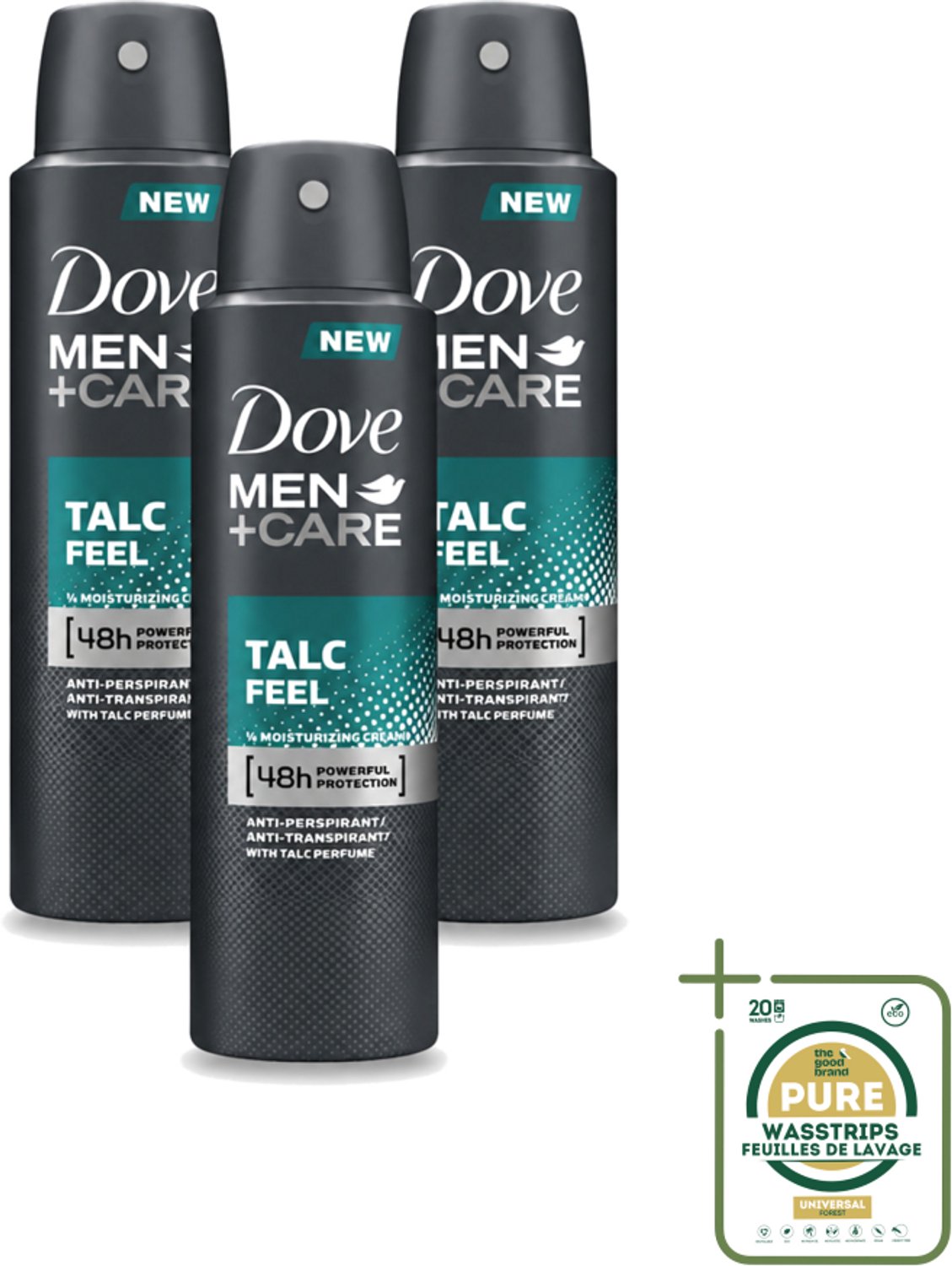 3 x Dove - Deodorant - Men Care Talc Feel - Zachte en verzorgende bescherming - 150 ml - Wasstrips - Deodorant Spray - Zweetbescherming - Frisheid - Huidbescherming - Men Care