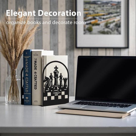 Decoratieve Boeksteunen met Schaakmotief - Set van 2 - Stevige en Antislip Boekenhouders voor Thuis, Kantoor en Bibliotheek - Geschikt voor Grote en Zware Boeken — afbeelding 4