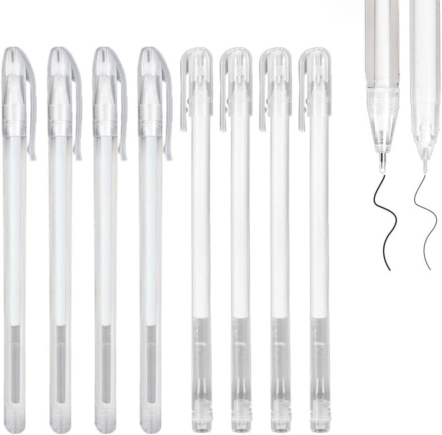 Witte gelstiften, 0,6 mm & 0,8 mm punten, set van 8 waterdichte gelpennen voor bullet journal, mandala, tekenen, schrijven op zwart papier, scrapbooking, knutselen, doe-het-zelfprojecten