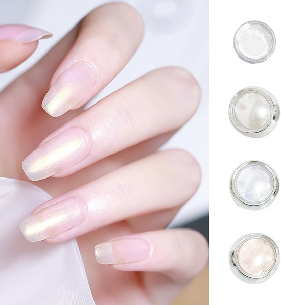 4 Stuks Nagellak Aurora Poeder, 3 Stuks Kleine Borstels, Transparante Verchroomde Nagel Glitter Poeder, Met Glans En Spiegeleffect, Handgemaakte Nagel Sieraden. — afbeelding 5