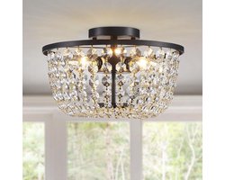 WUZUPS Kristall kroonluchter inbouw plafondlamp moderne verlichting voor slaapkamer gang bar keuken bad, H 21 x B 33, Zwart, G9 sokkel