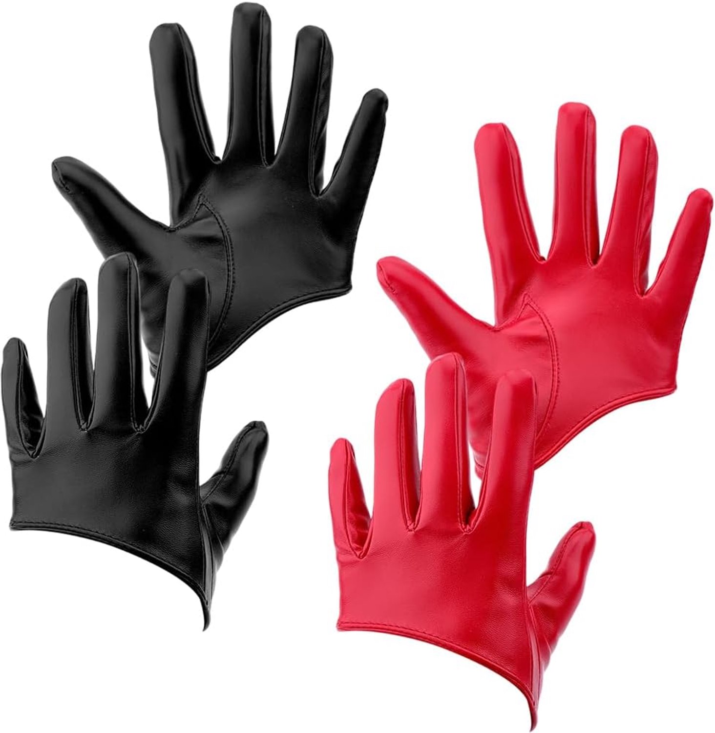 2 paar 2 kleuren extra korte halve hand vingerhandschoenen van PU-leer 7 (6) cm (3) inch halve hand vingerhandschoenen voor dames en heren geschikt voor Halloween kostuums motorrijden