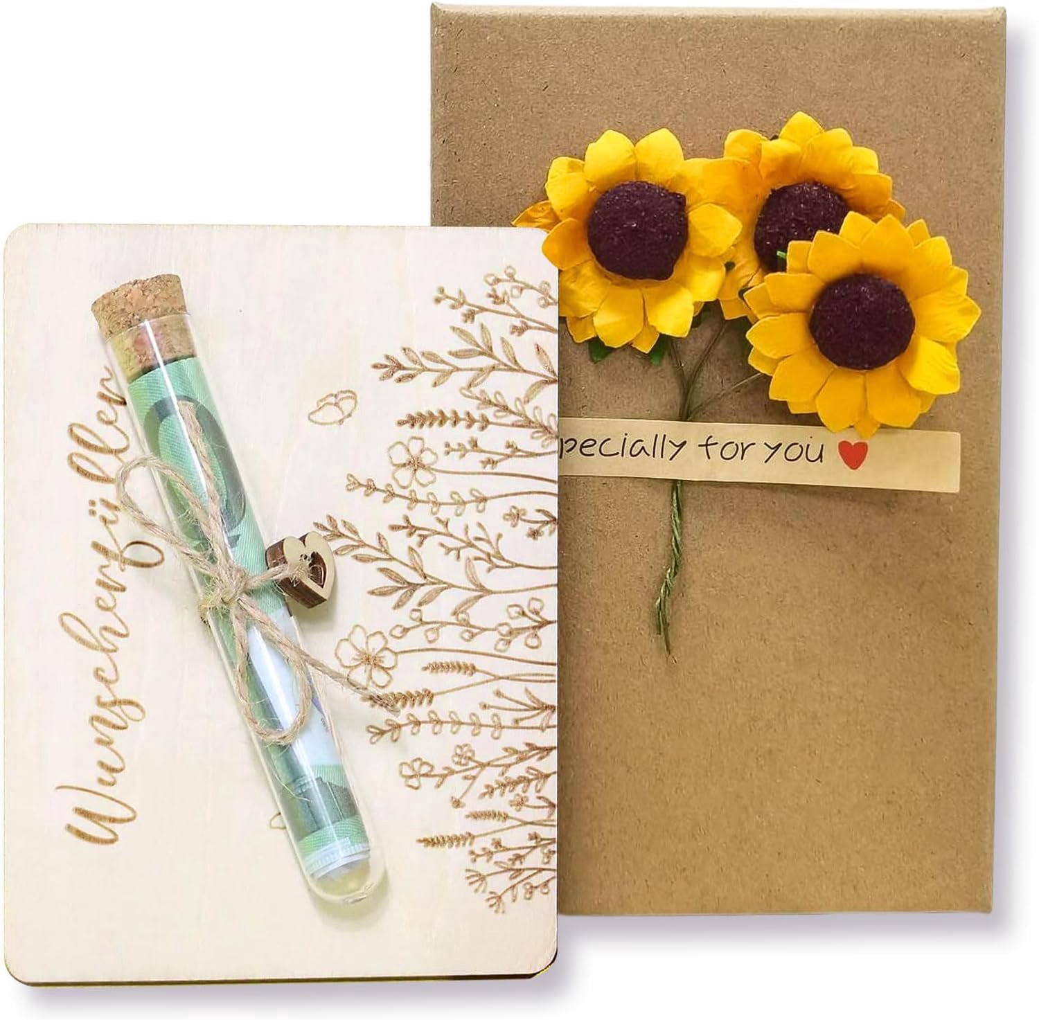 YSYZM Geldgeschenken verjaardagsverpakking, geldgeschenk reizen en bruiloft - met houten cadeaukaart en reageerbuisje, Kerstmis & Nieuwjaar geschenkverpakking voor reisvoucher