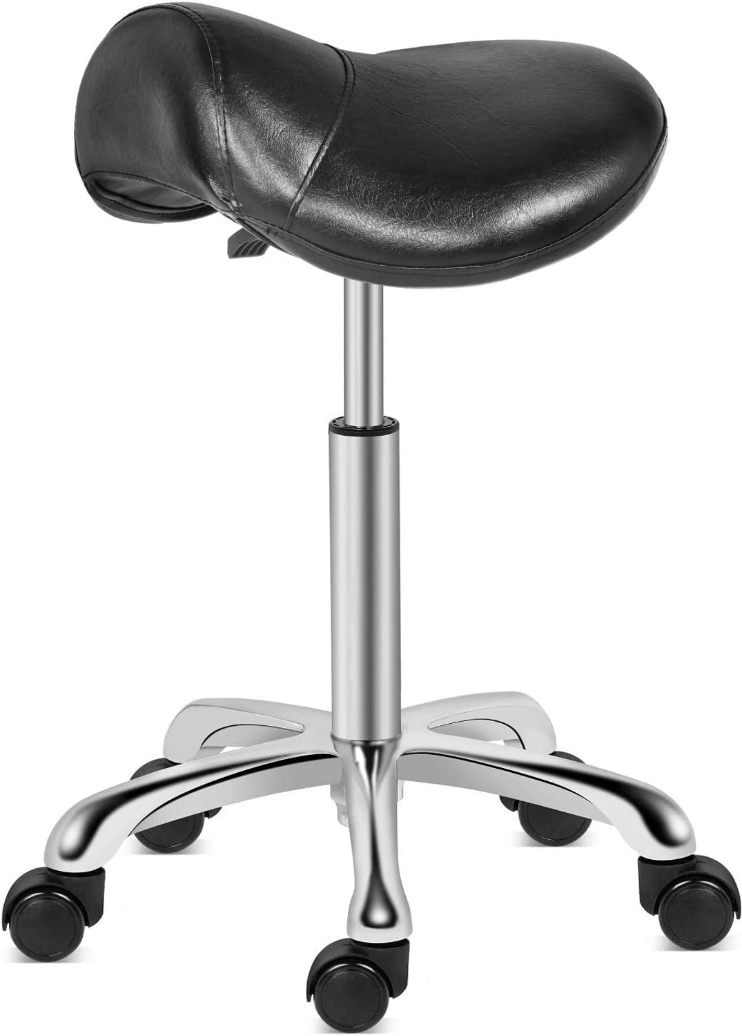 Kaleurrier Zadelkruk Rolling Swivel in hoogte verstelbaar met wielen, robuuste anti-vermoeidheid kruk, ergonomische kruk stoel voor laboratorium, kliniek, tandarts, salon, kantoor en thuis (zwart,