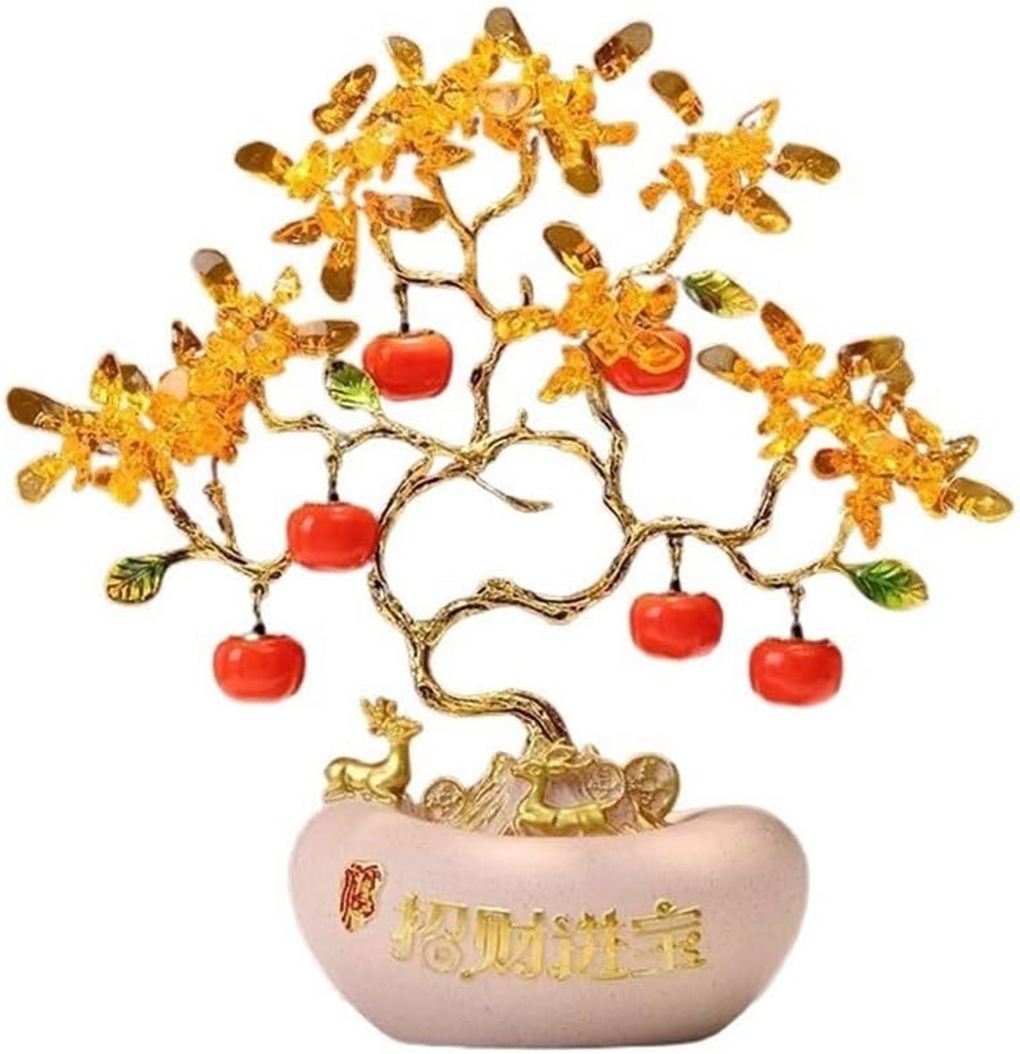 Geldboom, Huis, Rijkdom, Welvaart, Kristallen Fortuinboom, Woonkamer, Kantoor, Feng Shui Ornament, Feng Shui Edelsteenboom,Beige