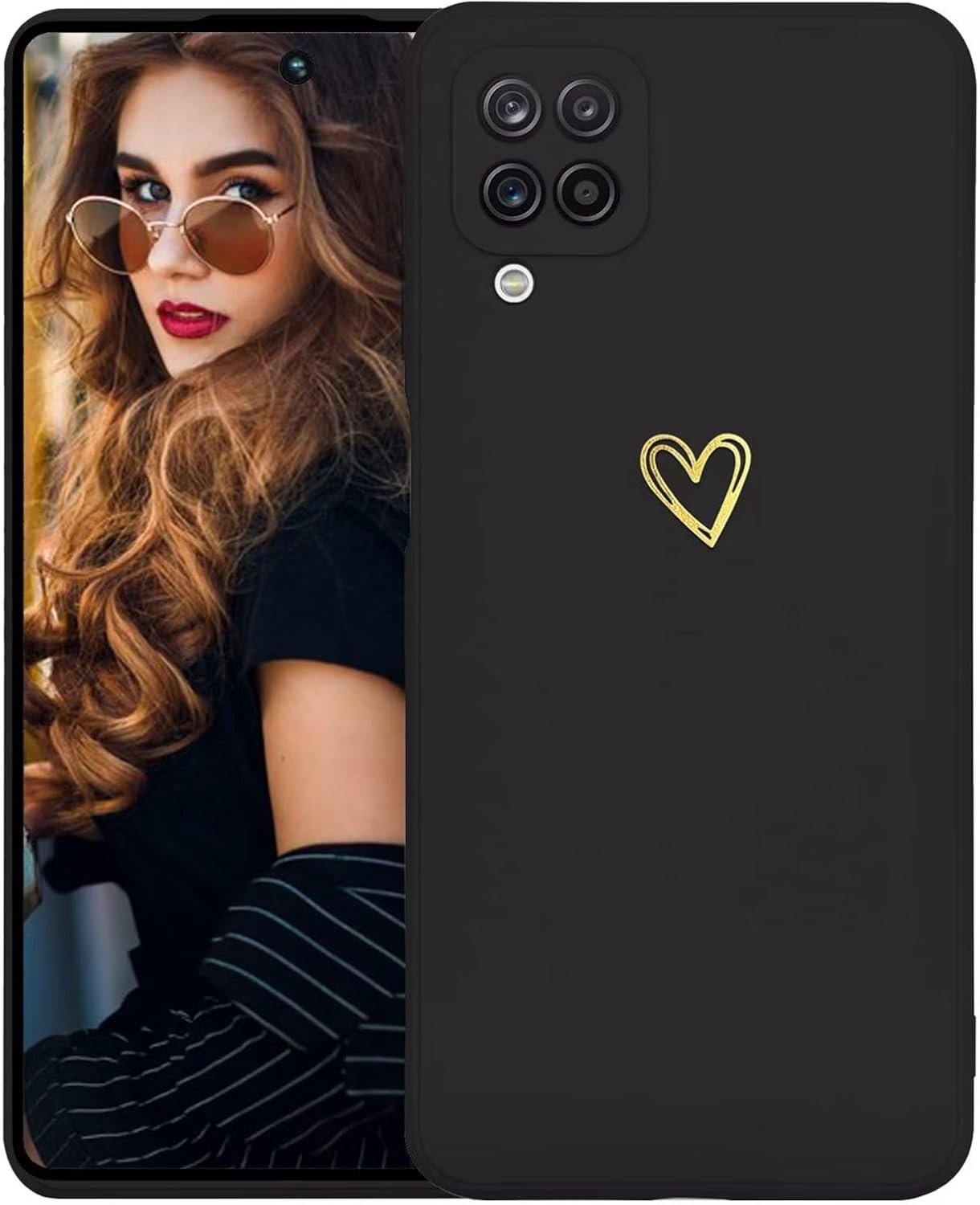 Hoesje voor Samsung Galaxy M53 5G Case,Minimalistisch Ontwerp Glad Silicone Hoes met Hartpatroon,Ultradun Zacht TPU Dames Meisje Shockproof Phone Case,Zwart