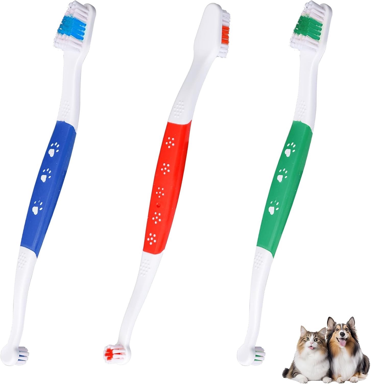 Dual Headed Dieren Tandenborstel Set voor Honden en Katten - Zachte Borstels voor Effectieve Tandverzorging en Mondhygiëne in Drie Kleuren